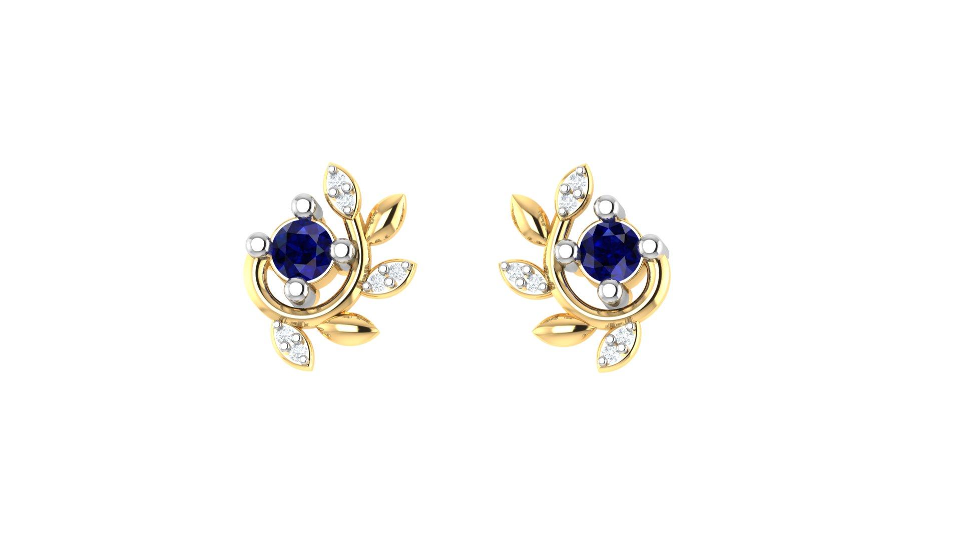 Blue Vine Diamond Earrings , Yellow Gold , 18 K