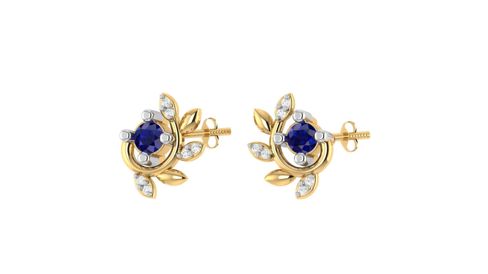 Blue Vine Diamond Earrings , Yellow Gold , 18 K