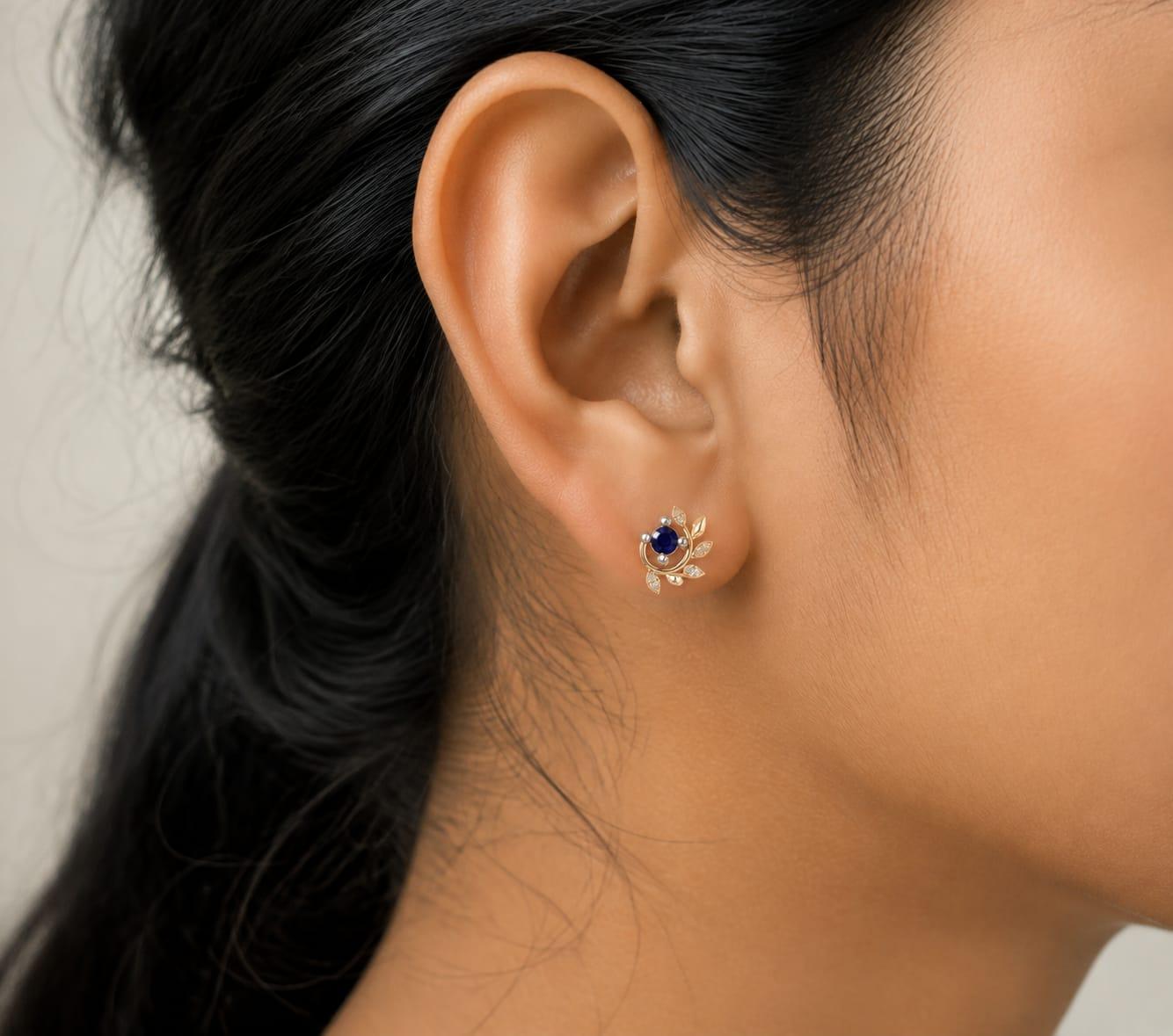 Blue Vine Diamond Earrings , Yellow Gold , 18 K