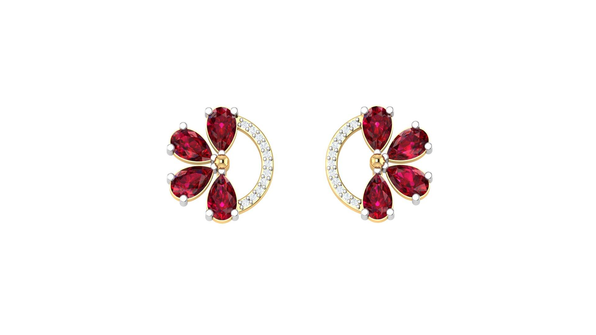 Ruby Bloom Diamond Studs , Yellow Gold , 18 K