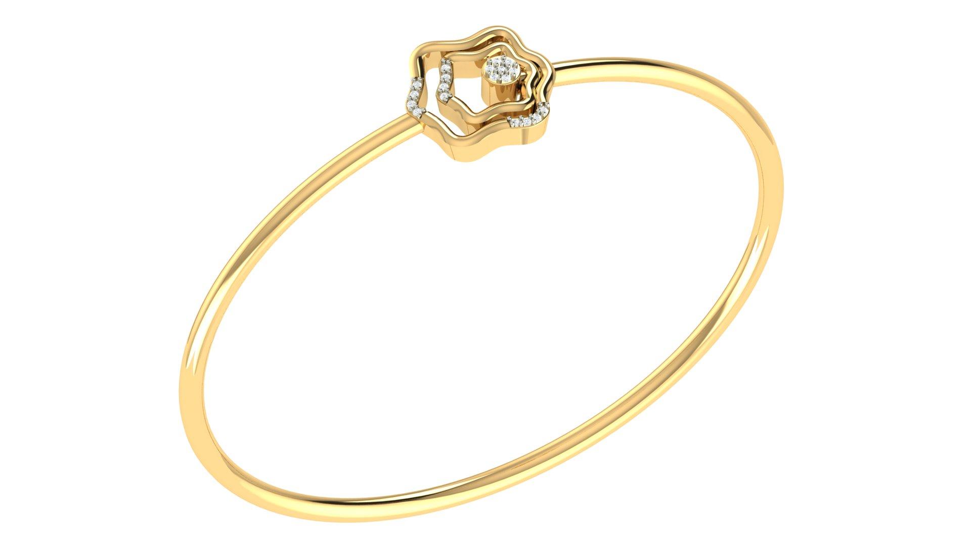 Floral Halo Diamond Bangle , Yellow Gold , 1.2 Inch , 18 K