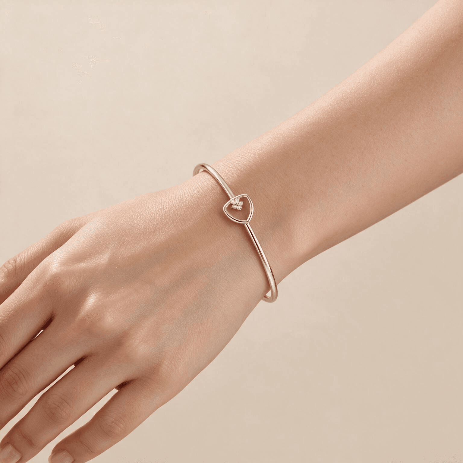 Elara Triangle Diamond Bangle , Yellow Gold , 1.2 Inch , 18 K