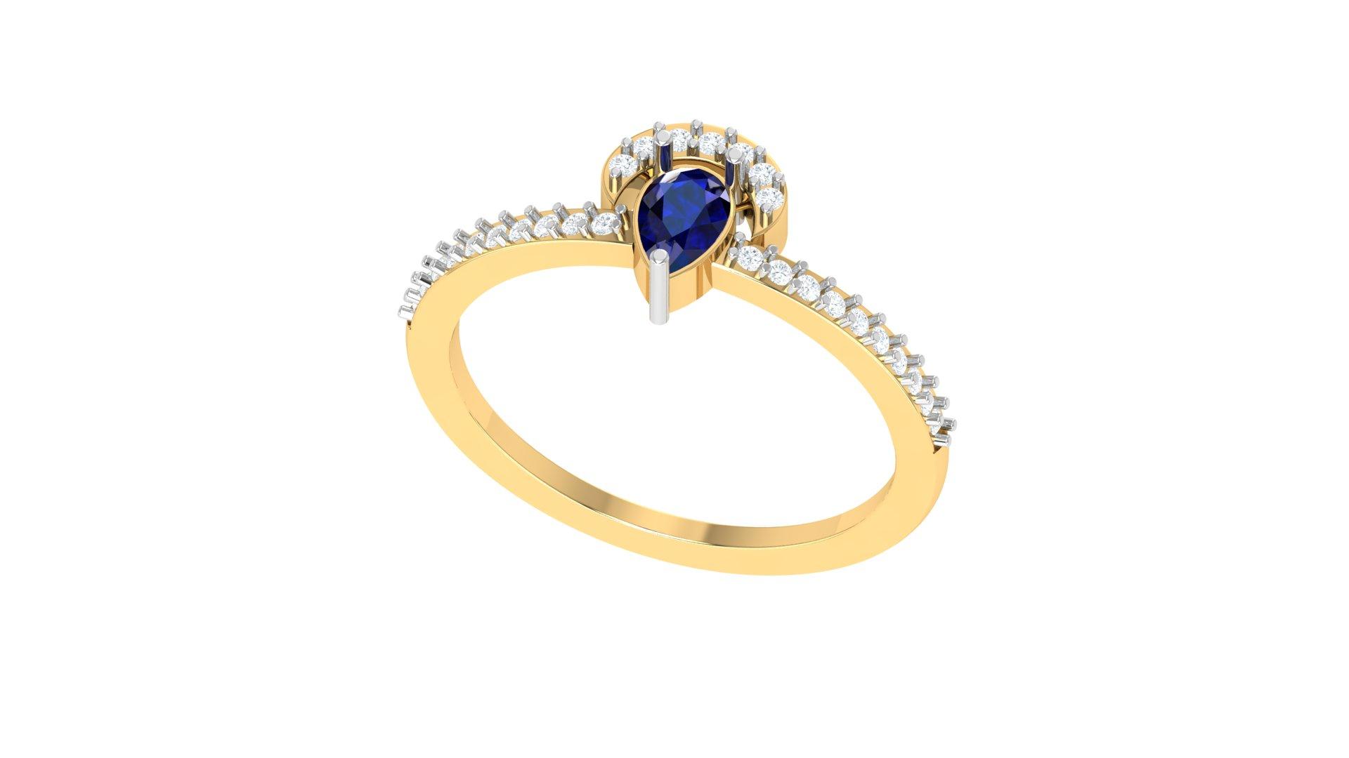 Pear Stone Diamond Ring , 7MM , 18 K , Yellow Gold