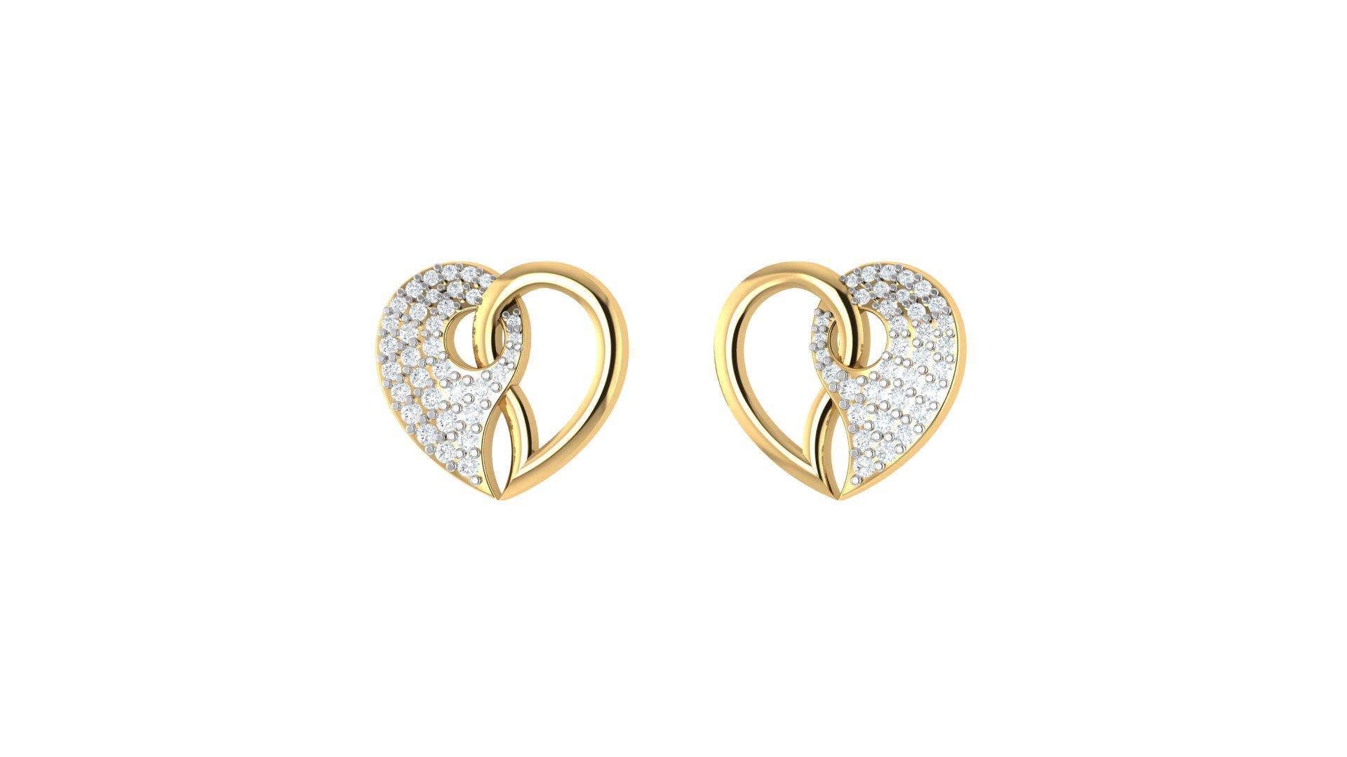 Heart Shape Diamond Earrings , Yellow Gold , 18 K