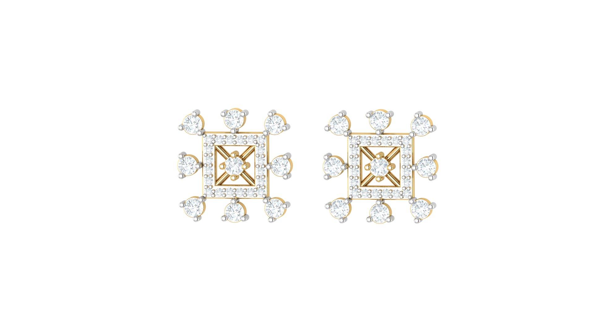 Square Diamond Earrings , Yellow Gold , 18 K