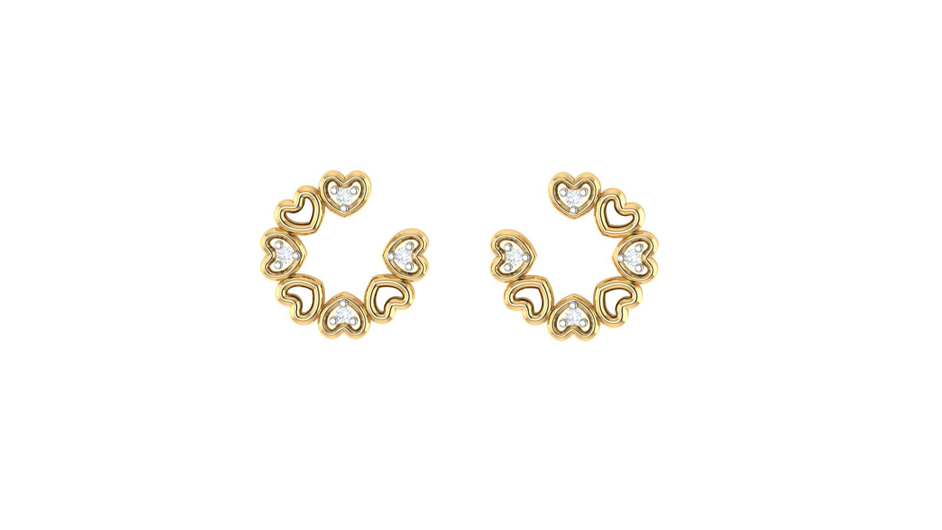 Heart Diamond Earrings , Yellow Gold , 18 K