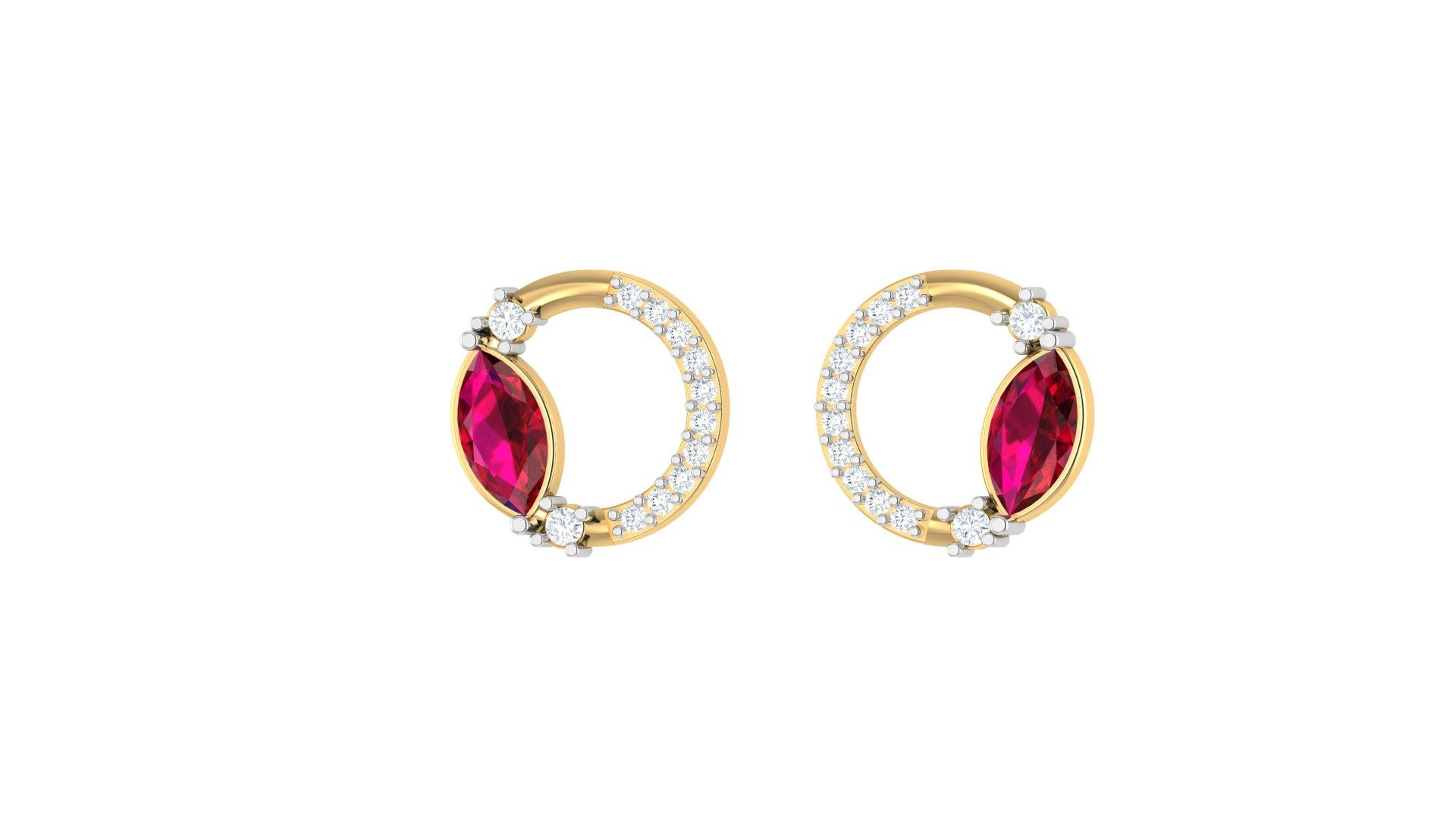 Marquise Ruby Diamond Hoops , Yellow Gold , 18 K