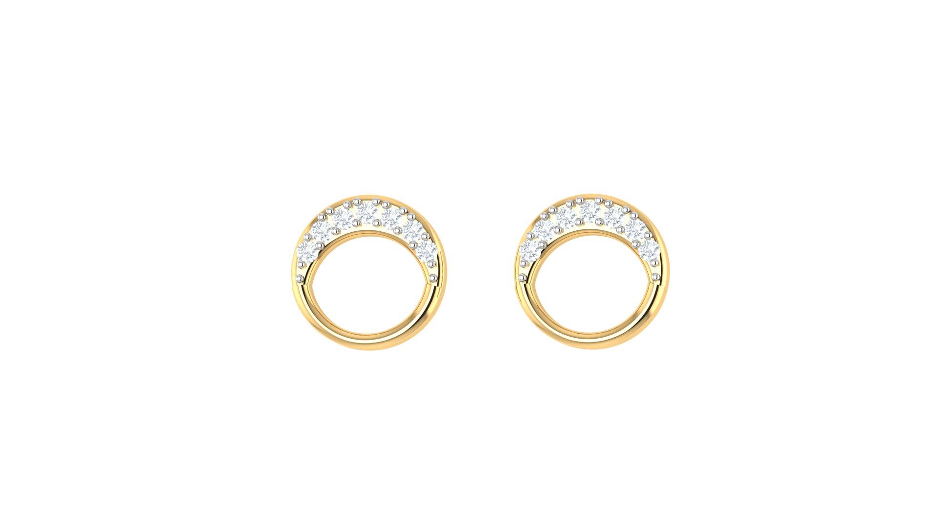 Round Diamond Hoop Earrings , Yellow Gold , 18 K