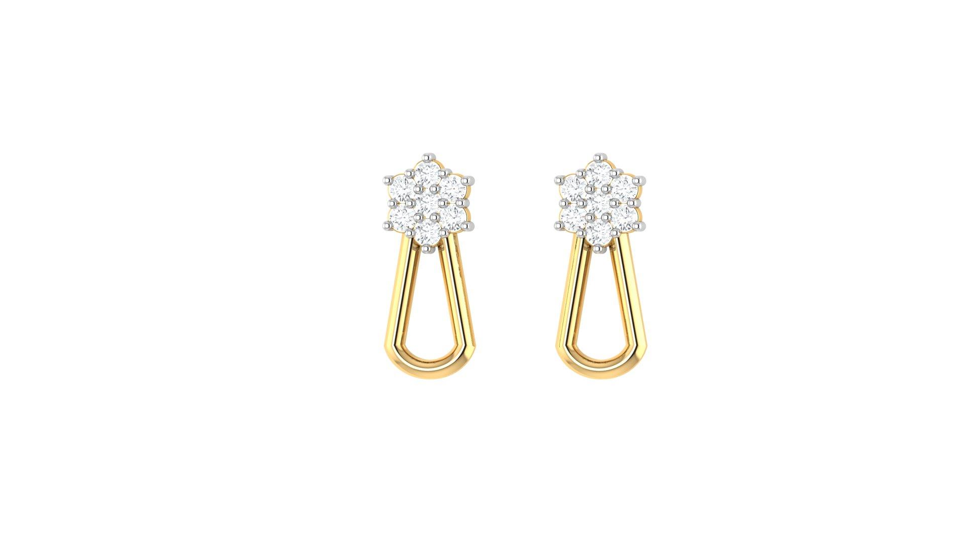 Floral Loop Diamond Earrings , Yellow Gold , 18 K