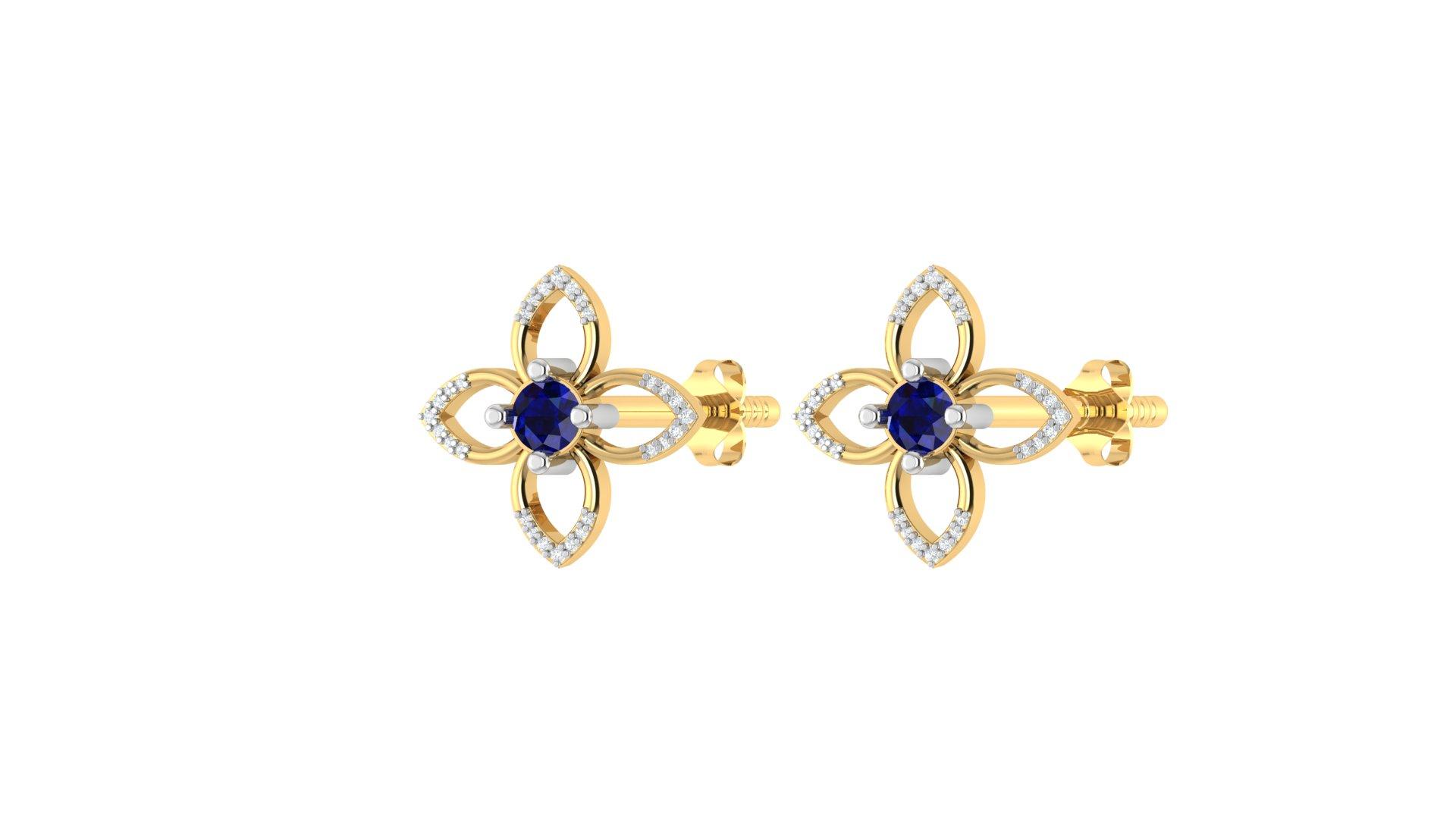 Floral Diamond Earrings , Yellow Gold , 18 K