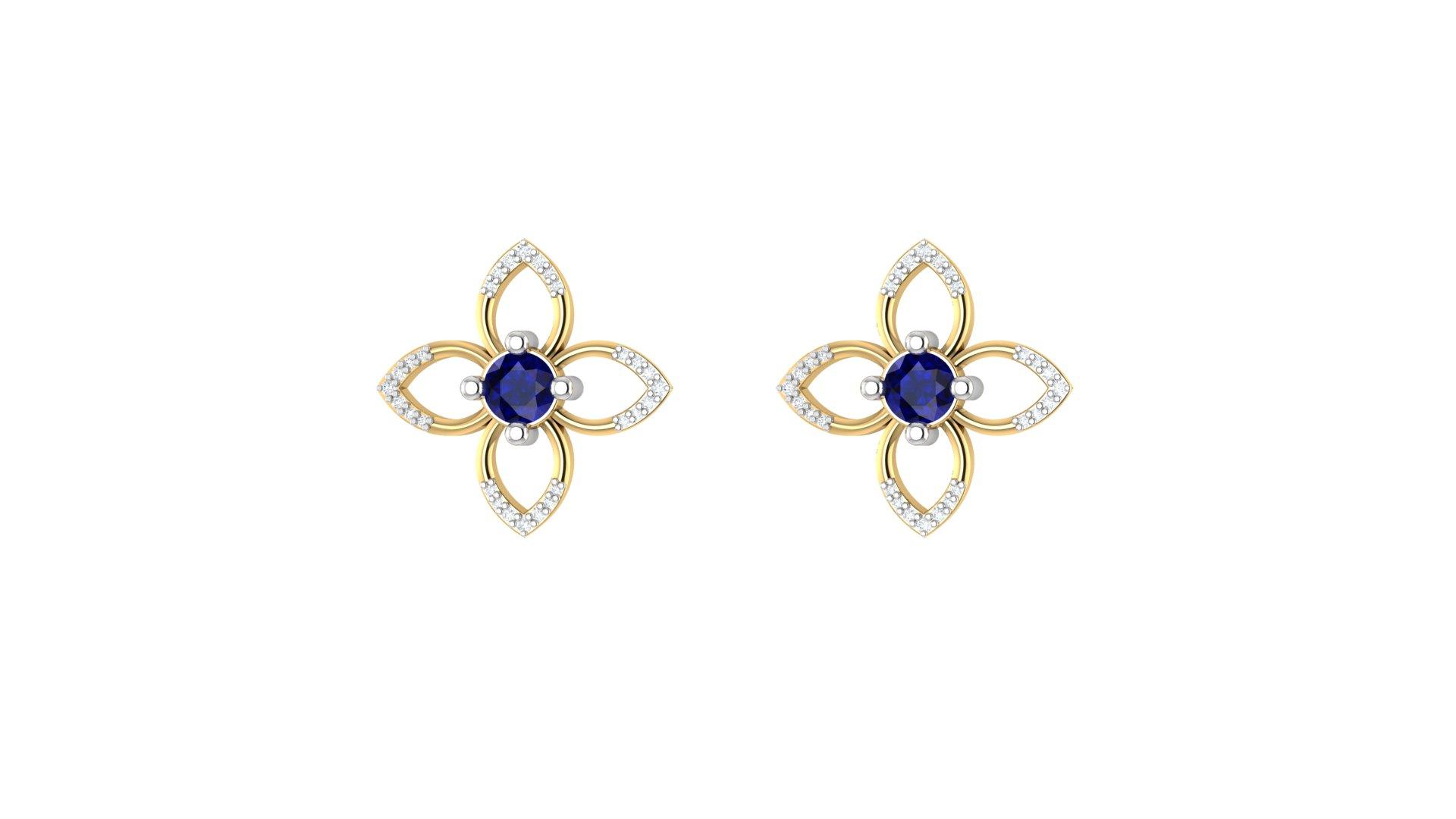 Floral Diamond Earrings , Yellow Gold , 18 K