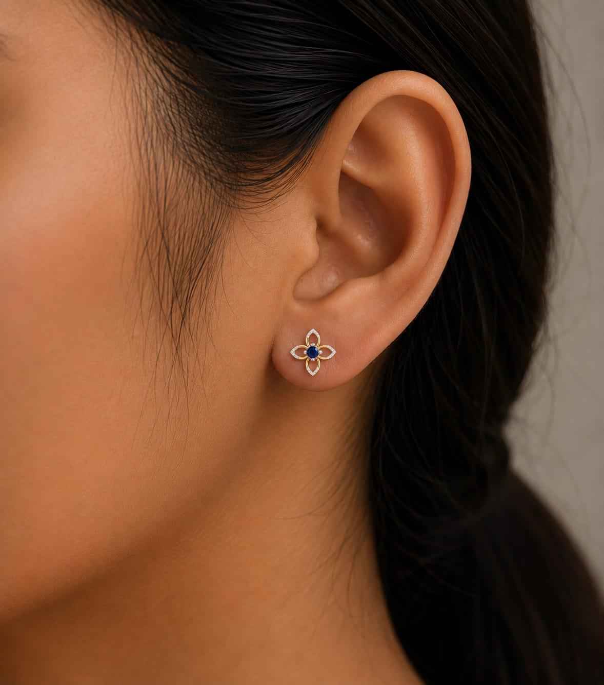 Floral Diamond Earrings , Yellow Gold , 18 K