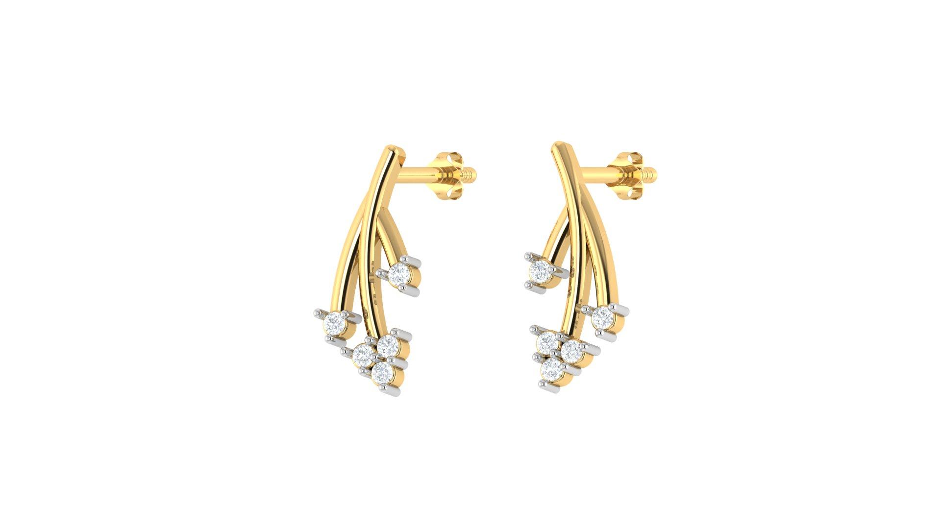 Curve Diamond Drop Earrings , Yellow Gold , 18 K