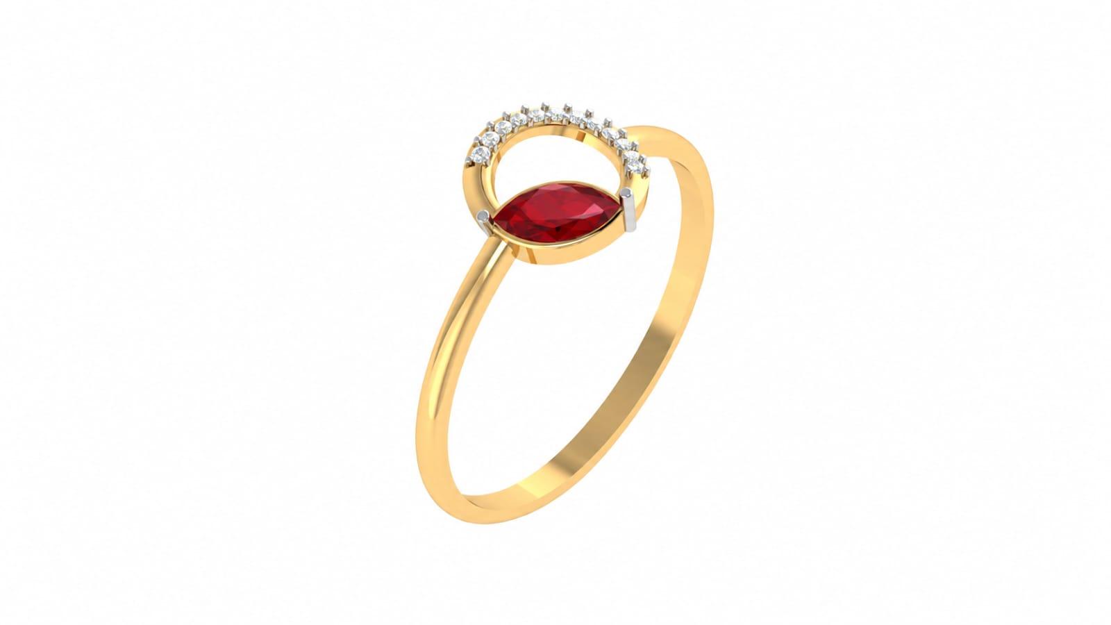 Ruby Halo Diamond Ring , 7MM , 18 K , Yellow Gold