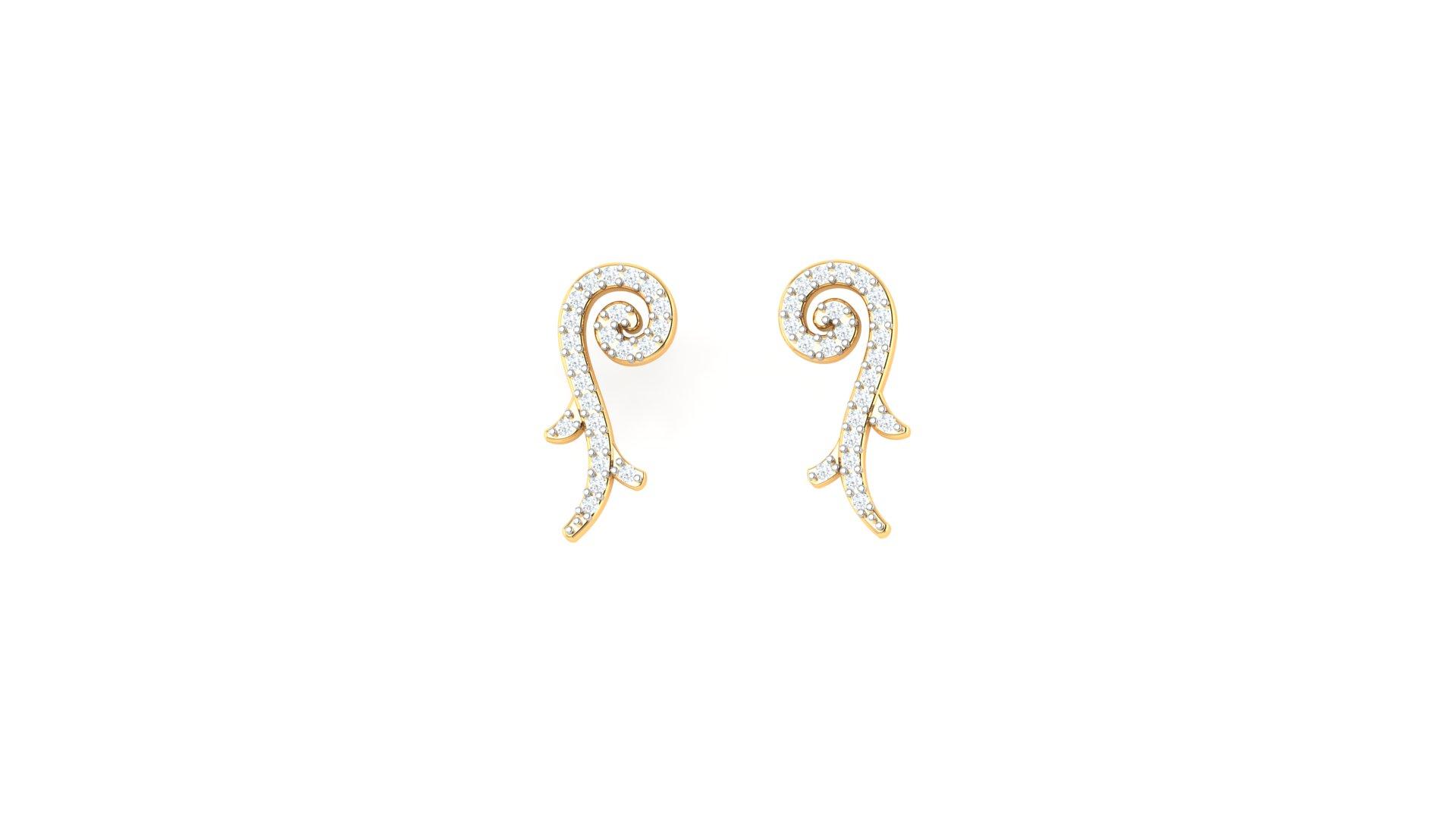 Swirl Vine Diamond Earrings , Yellow Gold , 18 K