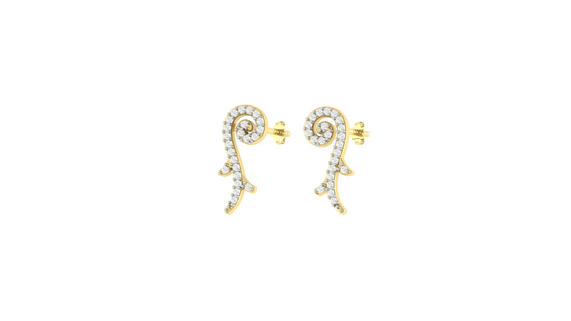 Swirl Vine Diamond Earrings , Yellow Gold , 18 K
