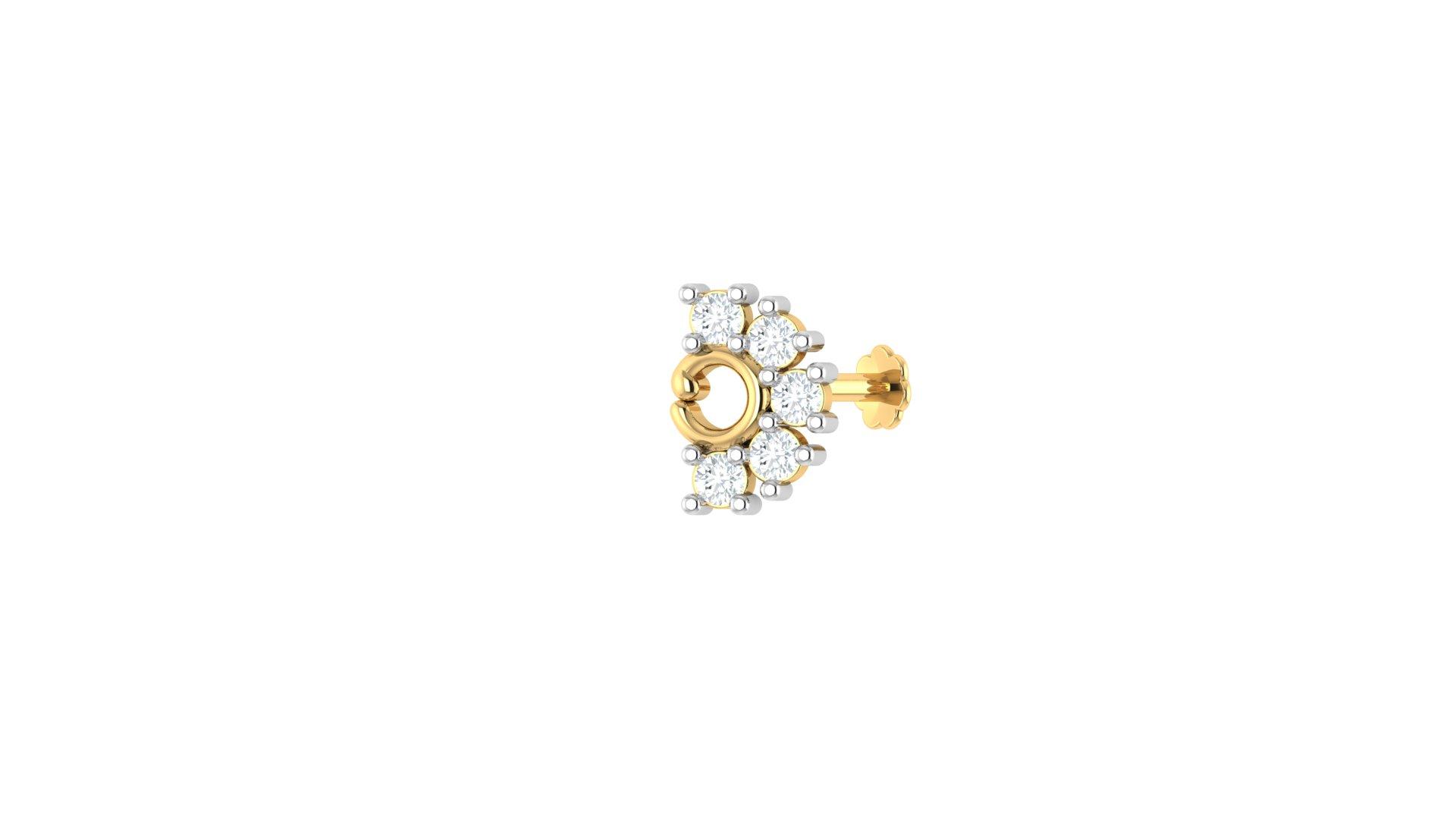 Floral Cluster Diamond Nose Pin , Yellow Gold , 18 K