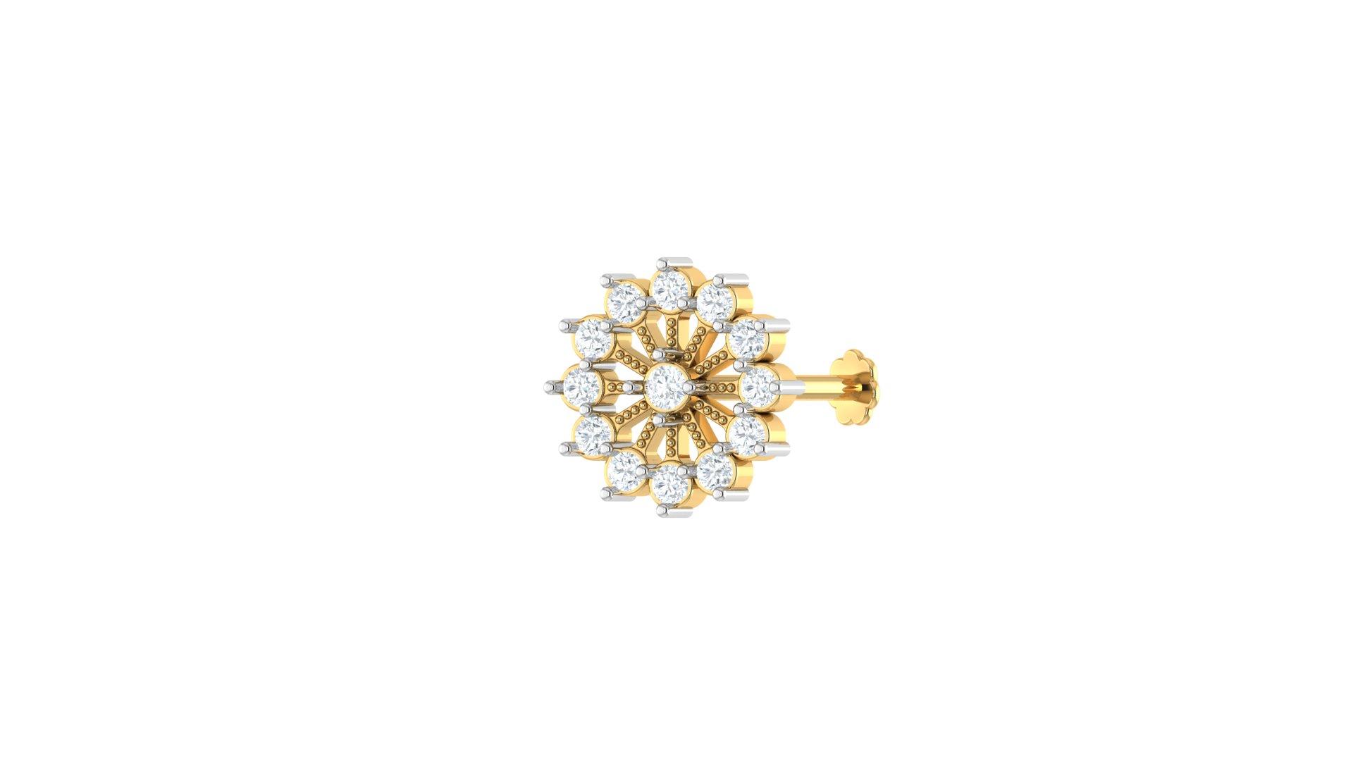Halo Diamond Nosepin , Yellow Gold , 18 K