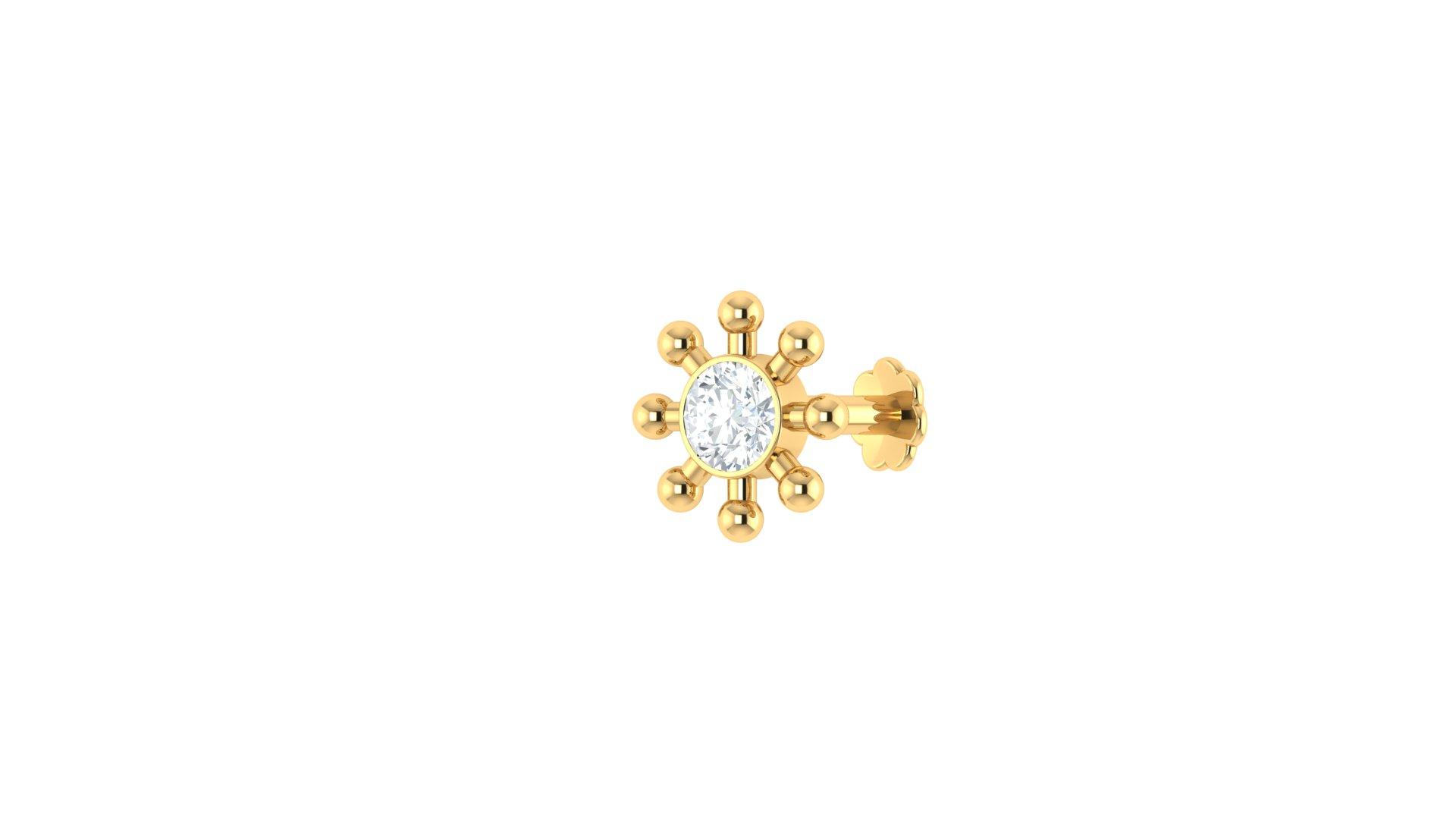 Radiant Sunburst Crystal Nosepin , Yellow Gold , 18 K