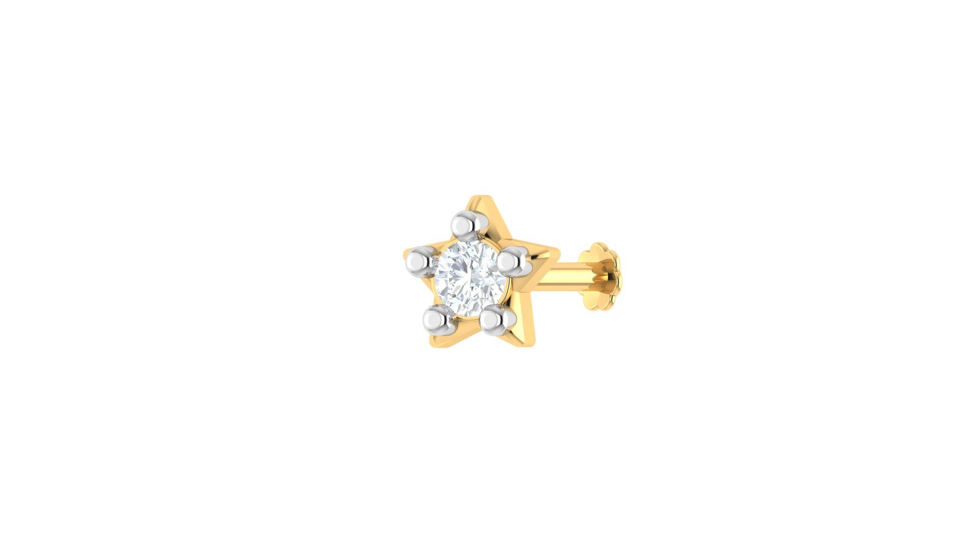 Floral Star Diamond Nose Pin , Yellow Gold , 18 K