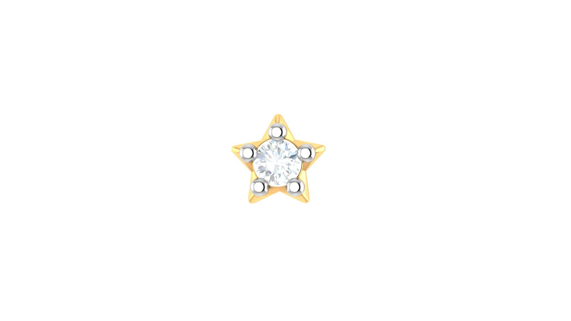 Floral Star Diamond Nose Pin , Yellow Gold , 18 K