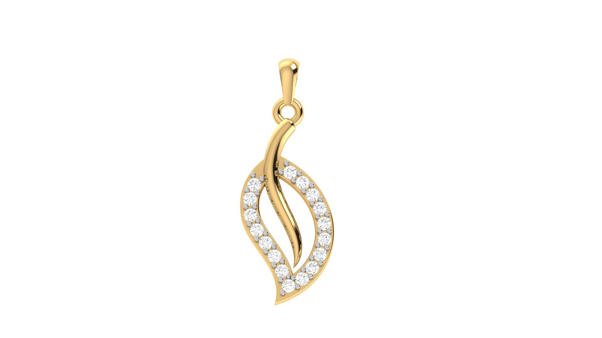 Leaf Wave Diamond Pendant , Yellow Gold , 18 K
