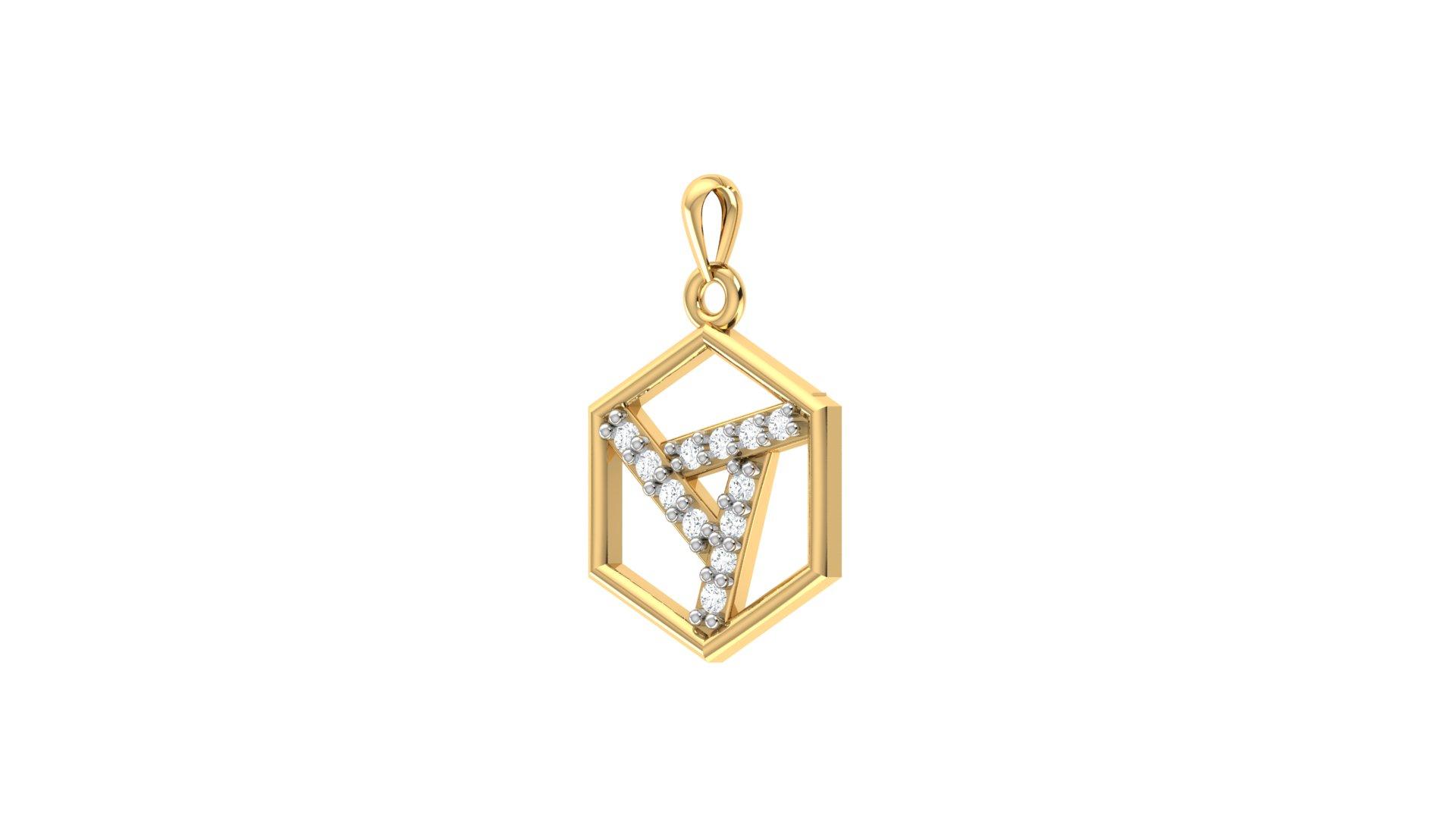 Hexagon Diamond Pendant , Yellow Gold , 18 K