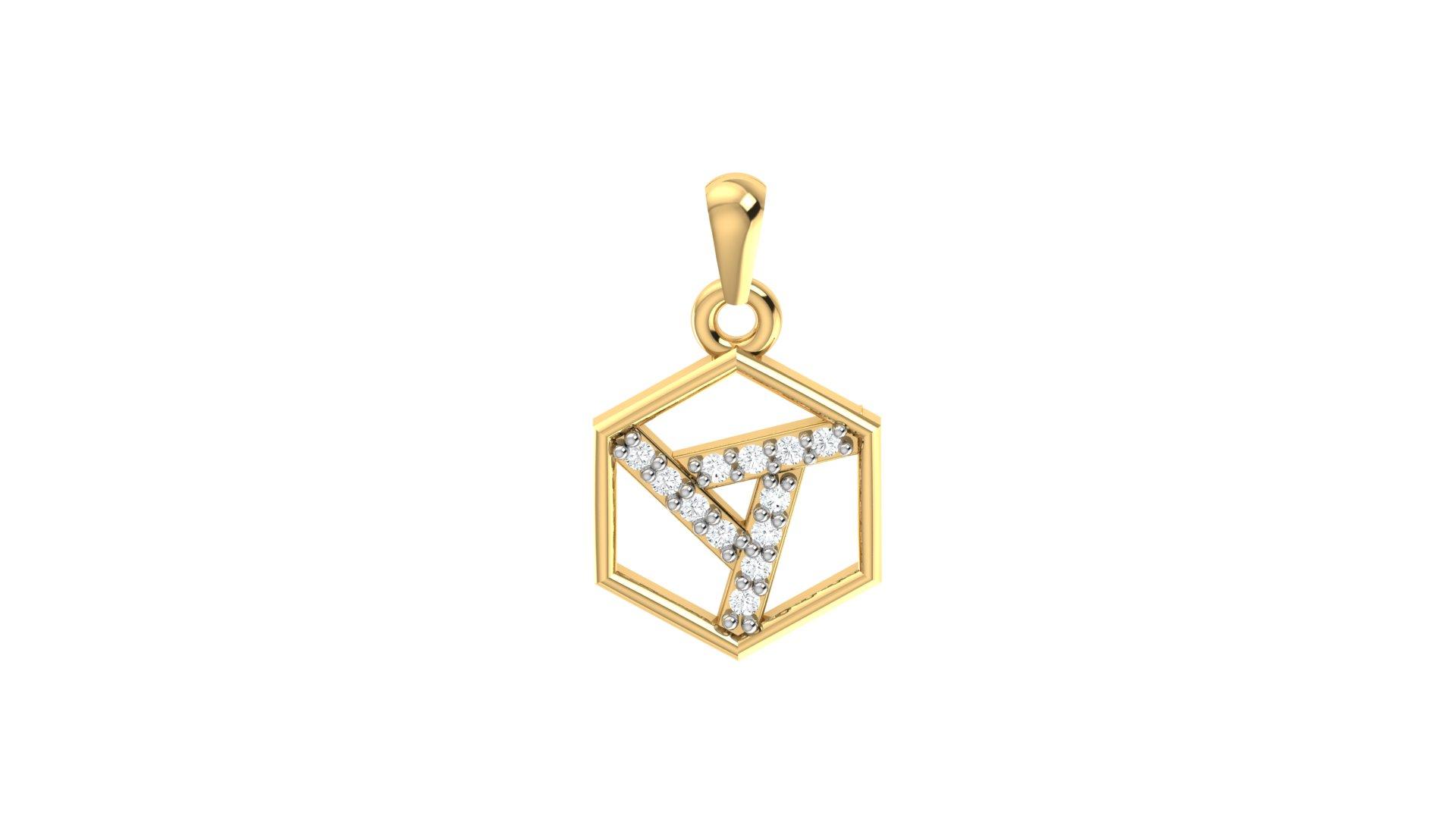Hexagon Diamond Pendant , Yellow Gold , 18 K