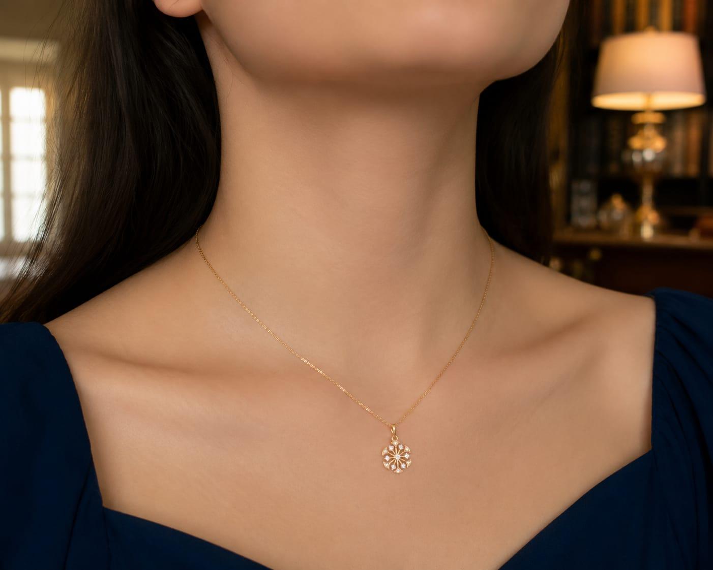 Radiant Floral Diamond Pendant , Yellow Gold , 18 K
