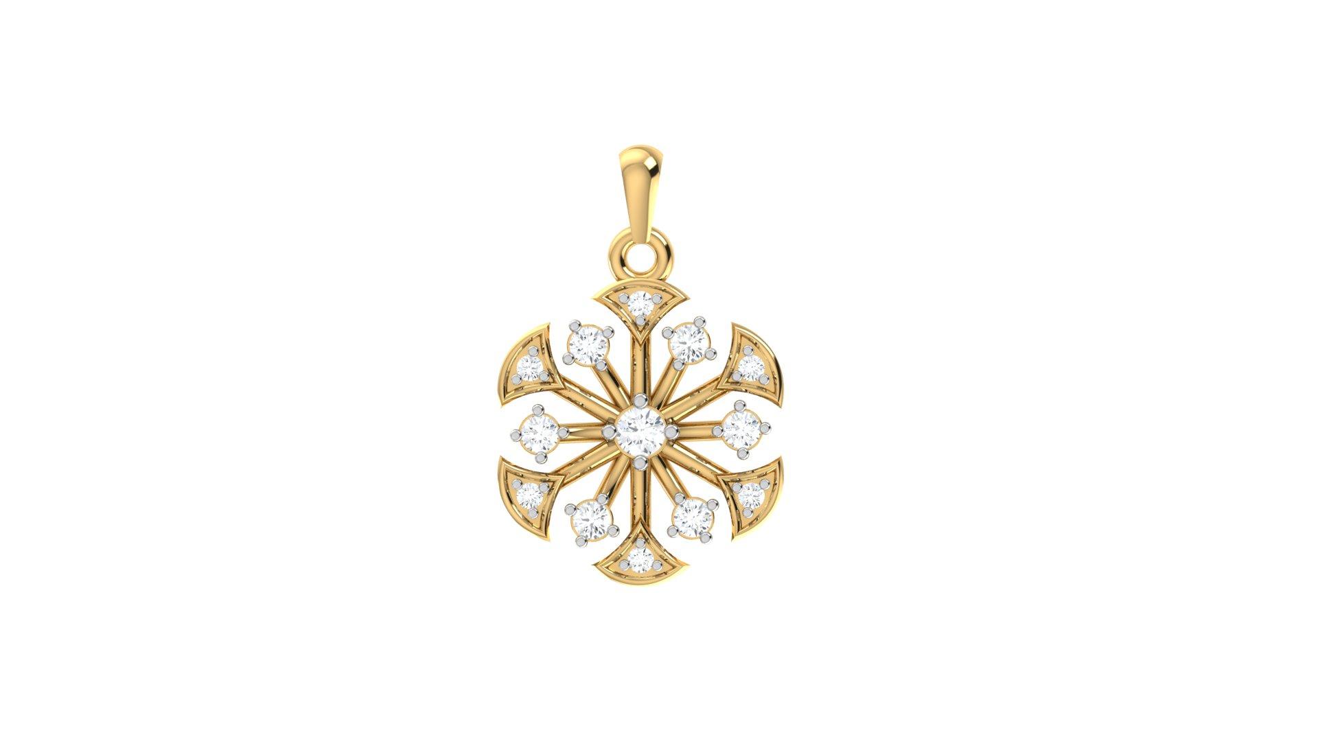 Radiant Floral Diamond Pendant , Yellow Gold , 18 K