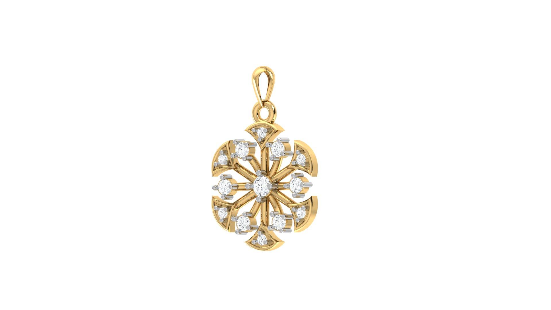 Radiant Floral Diamond Pendant , Yellow Gold , 18 K