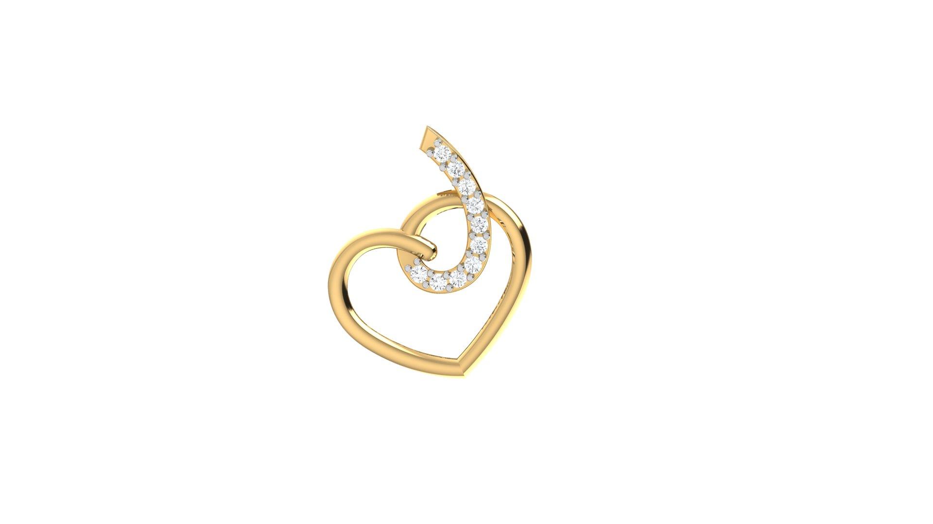 Elegant Heart Diamond Pendant , Yellow Gold , 18 K