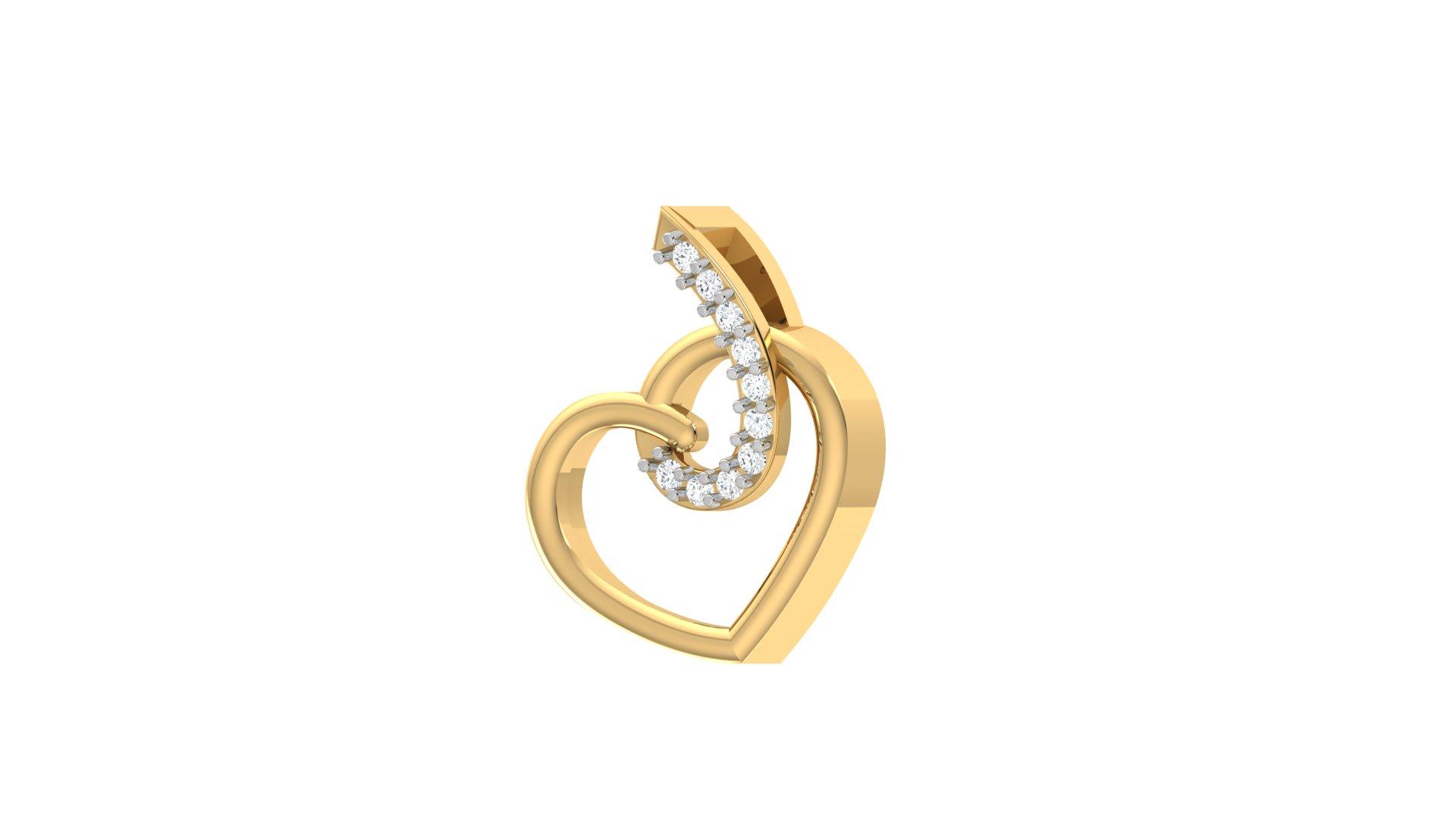 Elegant Heart Diamond Pendant , Yellow Gold , 18 K