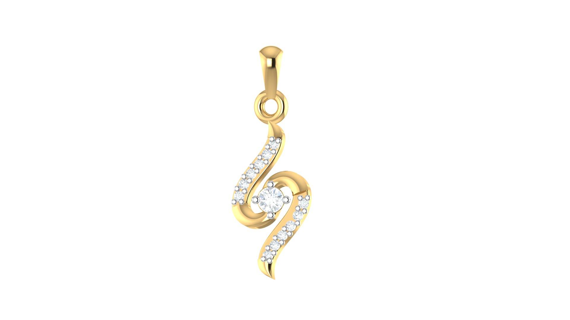 Elegant Swirl Diamond Pendant , Yellow Gold , 18 K