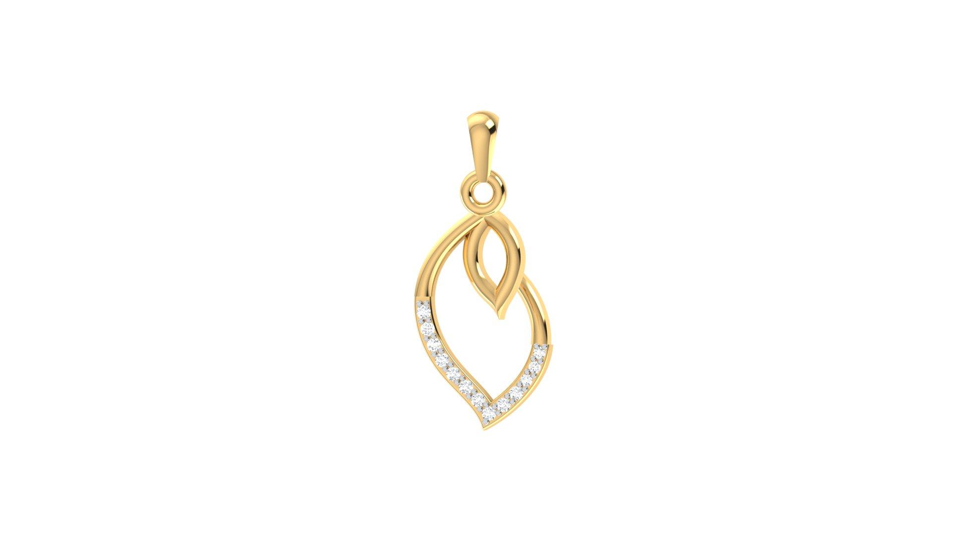 Leaf Shaped Diamond Pendant , Yellow Gold , 18 K