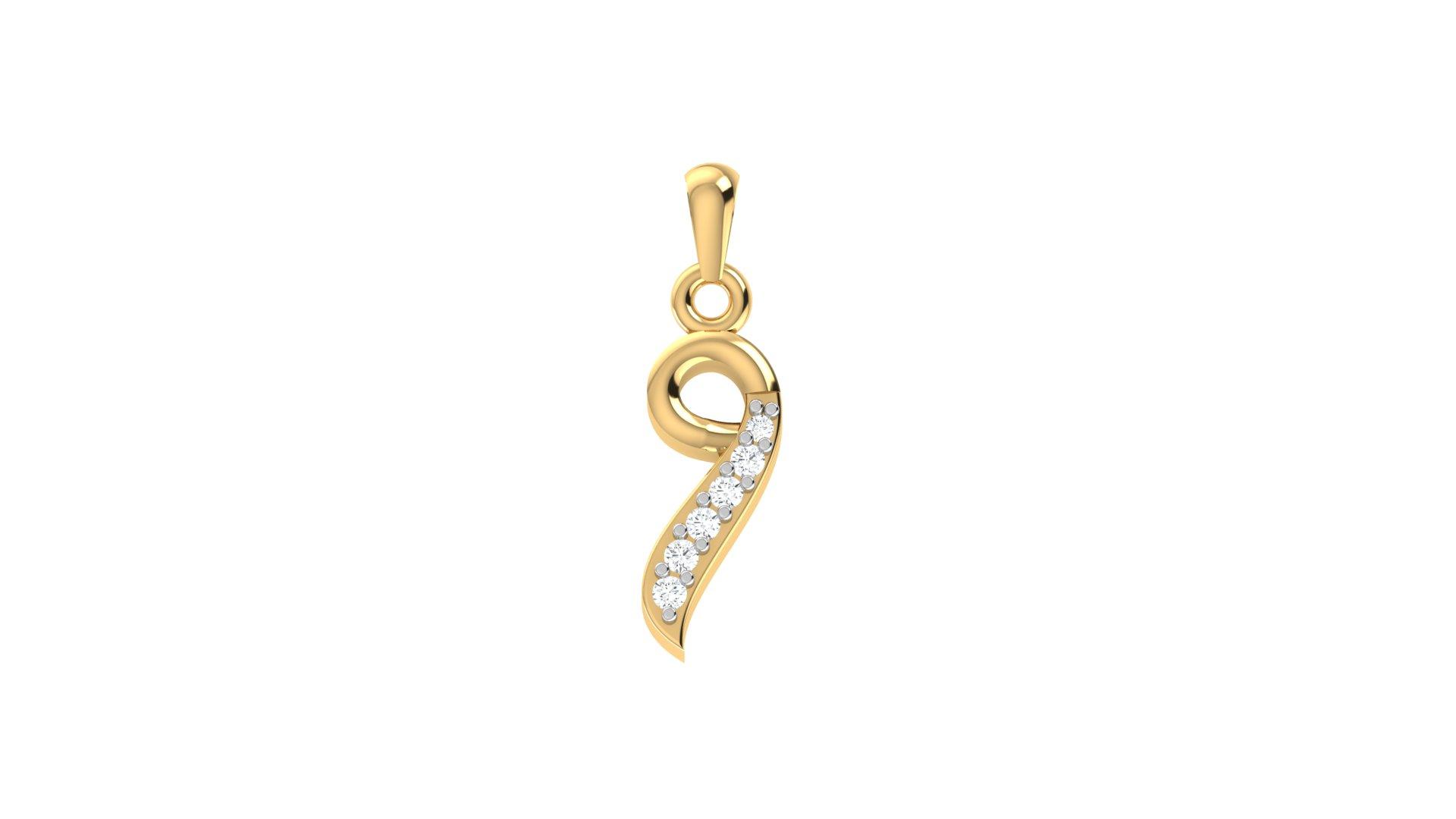 Elegant Swirl Diamond Pendant , Yellow Gold , 18 K
