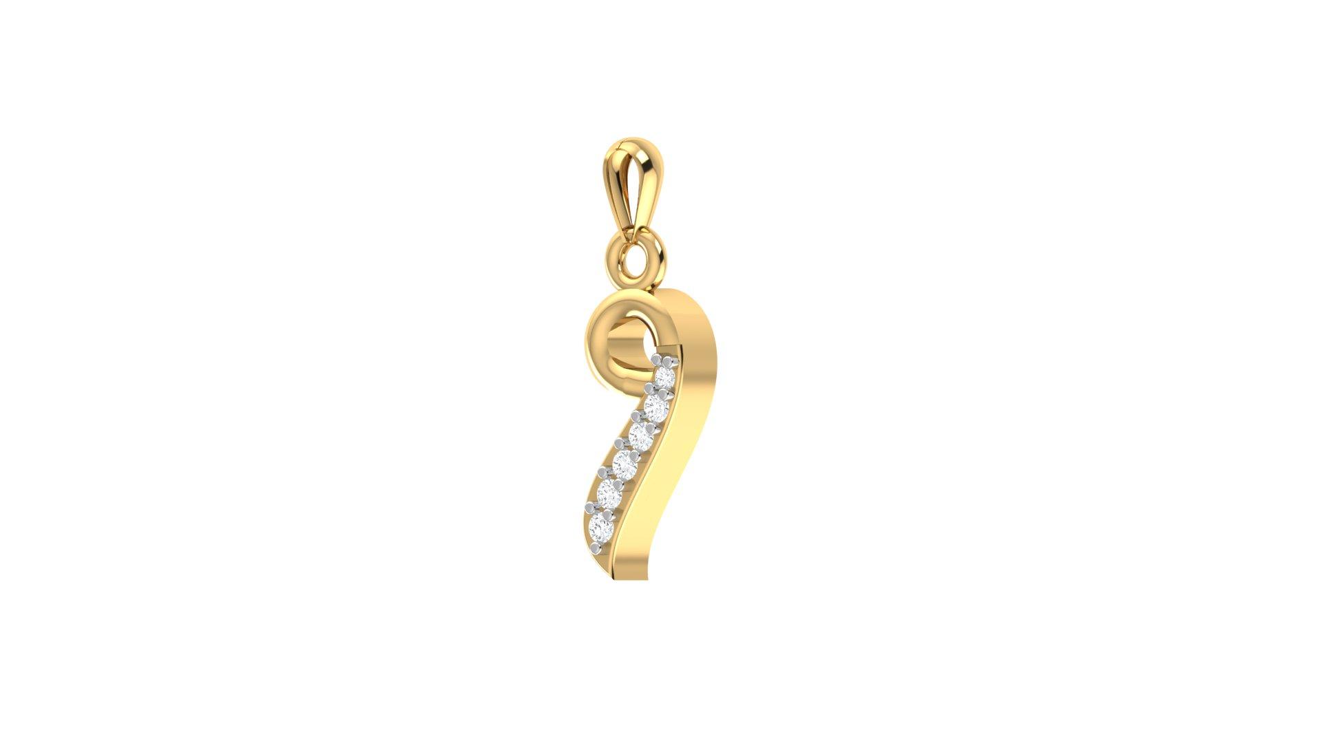 Elegant Swirl Diamond Pendant , Yellow Gold , 18 K