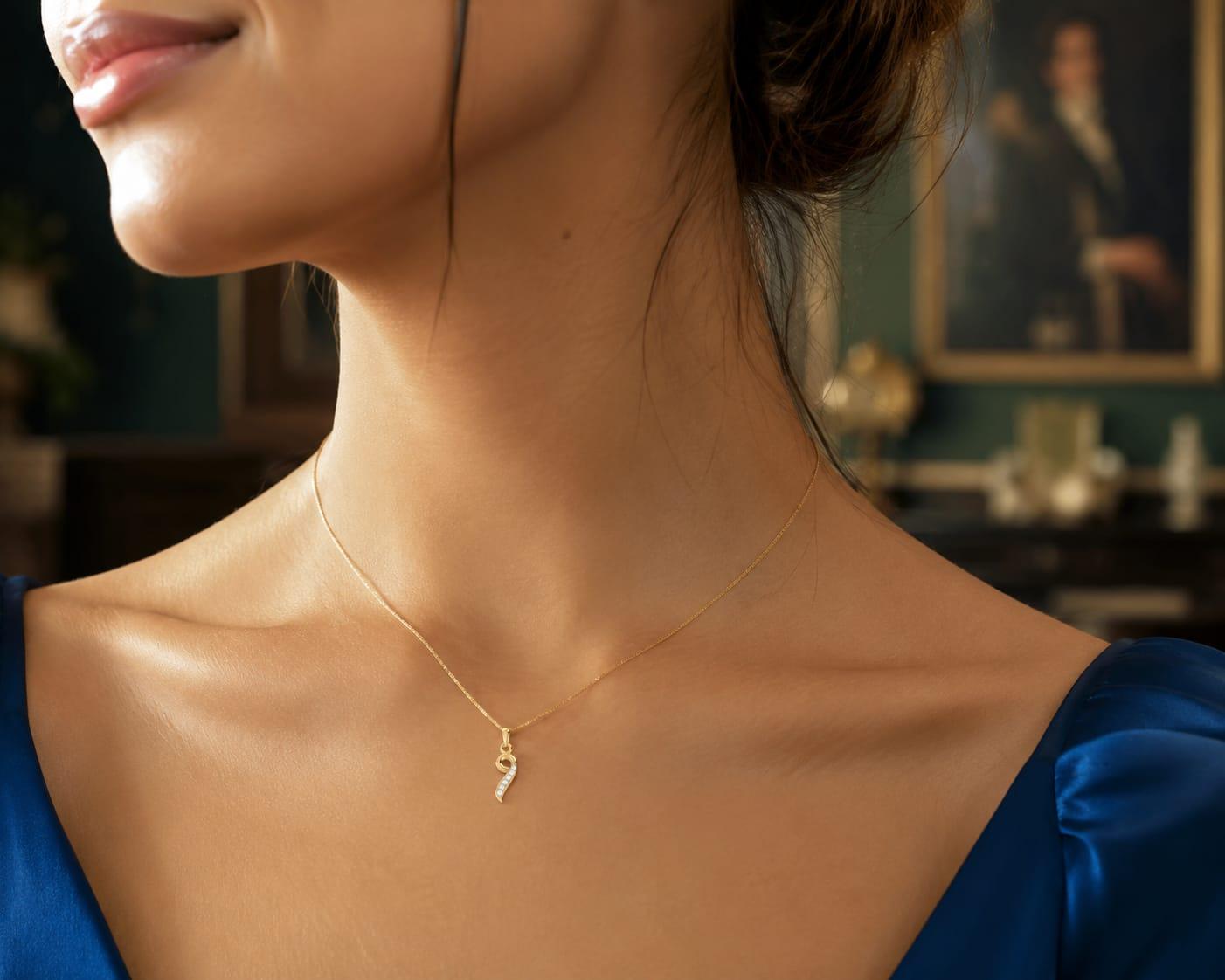 Elegant Swirl Diamond Pendant , Yellow Gold , 18 K