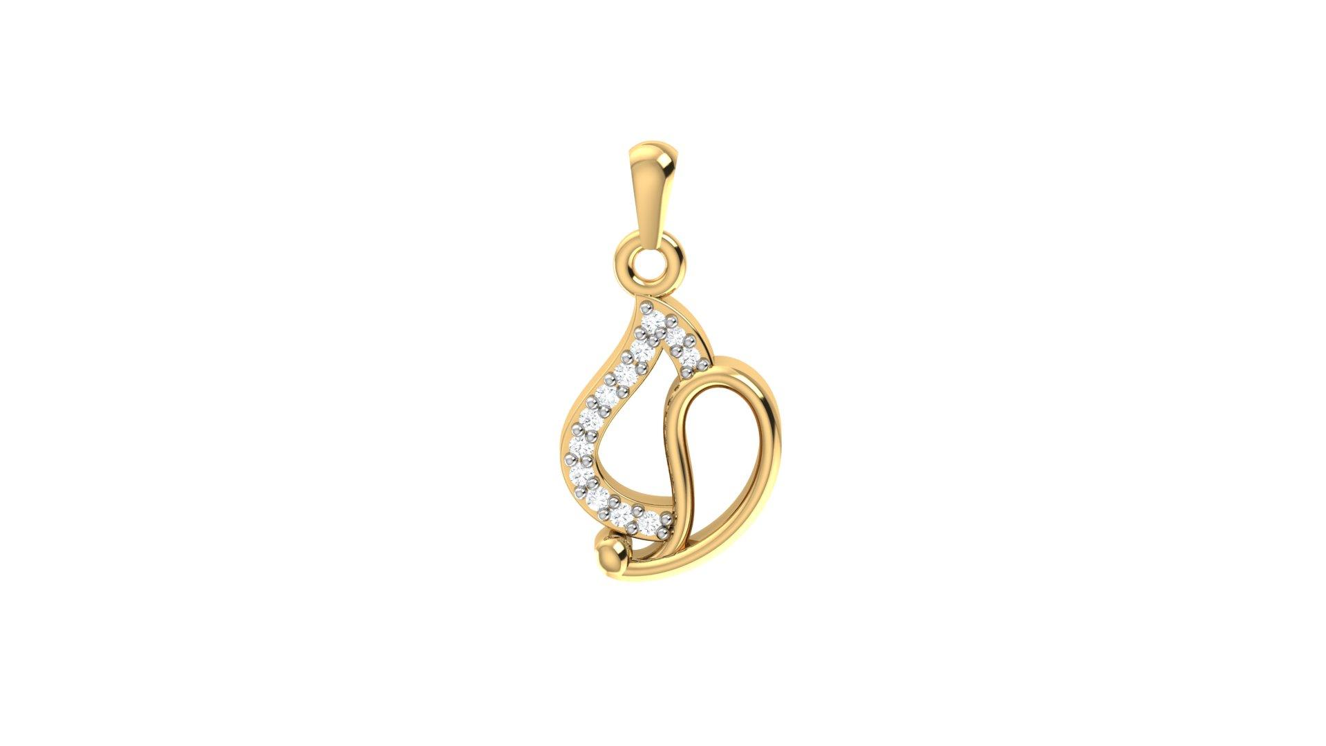 Paisley Diamond Pendant , Yellow Gold , 18 K