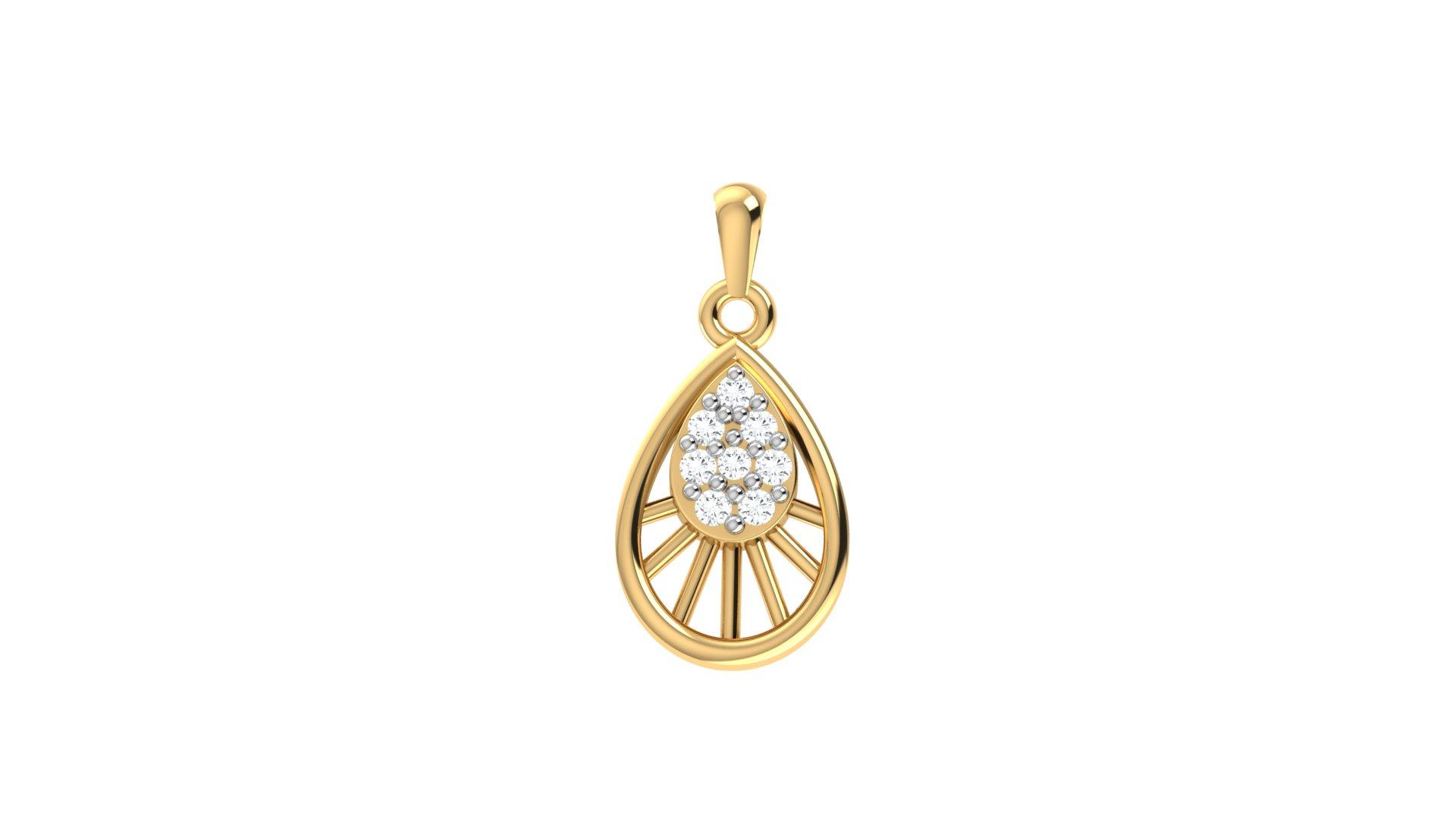 Radiant Teardrop Diamond Gold Pendant , Yellow Gold , 18 K