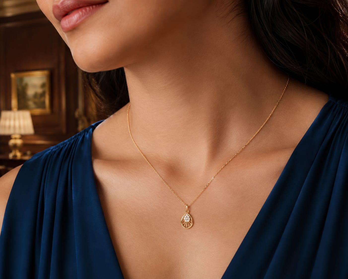 Radiant Teardrop Diamond Gold Pendant , Yellow Gold , 18 K