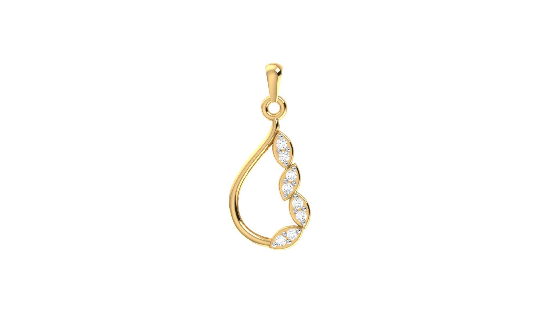 Elegant Leaf Vine Diamond Pendant , Yellow Gold , 18 K