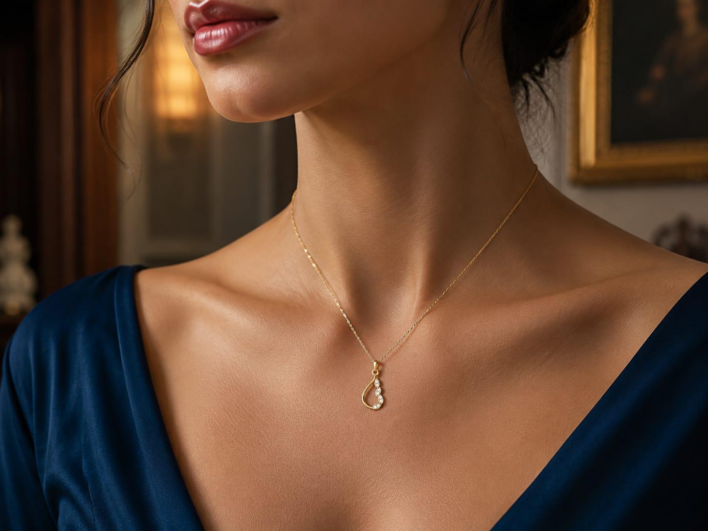 Elegant Leaf Vine Diamond Pendant , Yellow Gold , 18 K