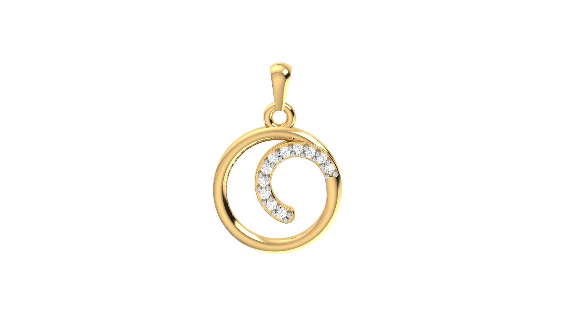 Elegant Diamond Spiral Pendant , Yellow Gold , 18 K