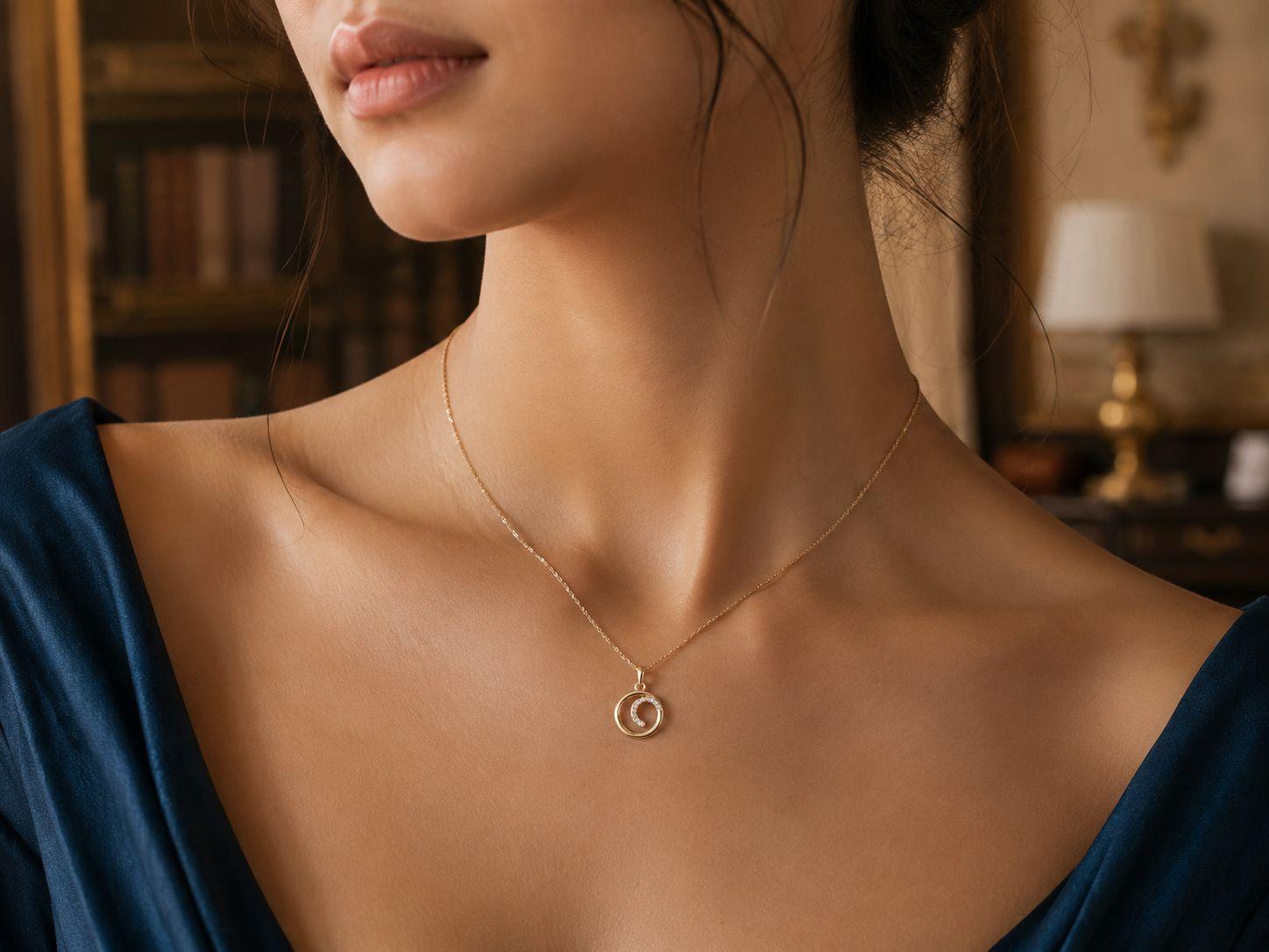 Elegant Diamond Spiral Pendant , Yellow Gold , 18 K