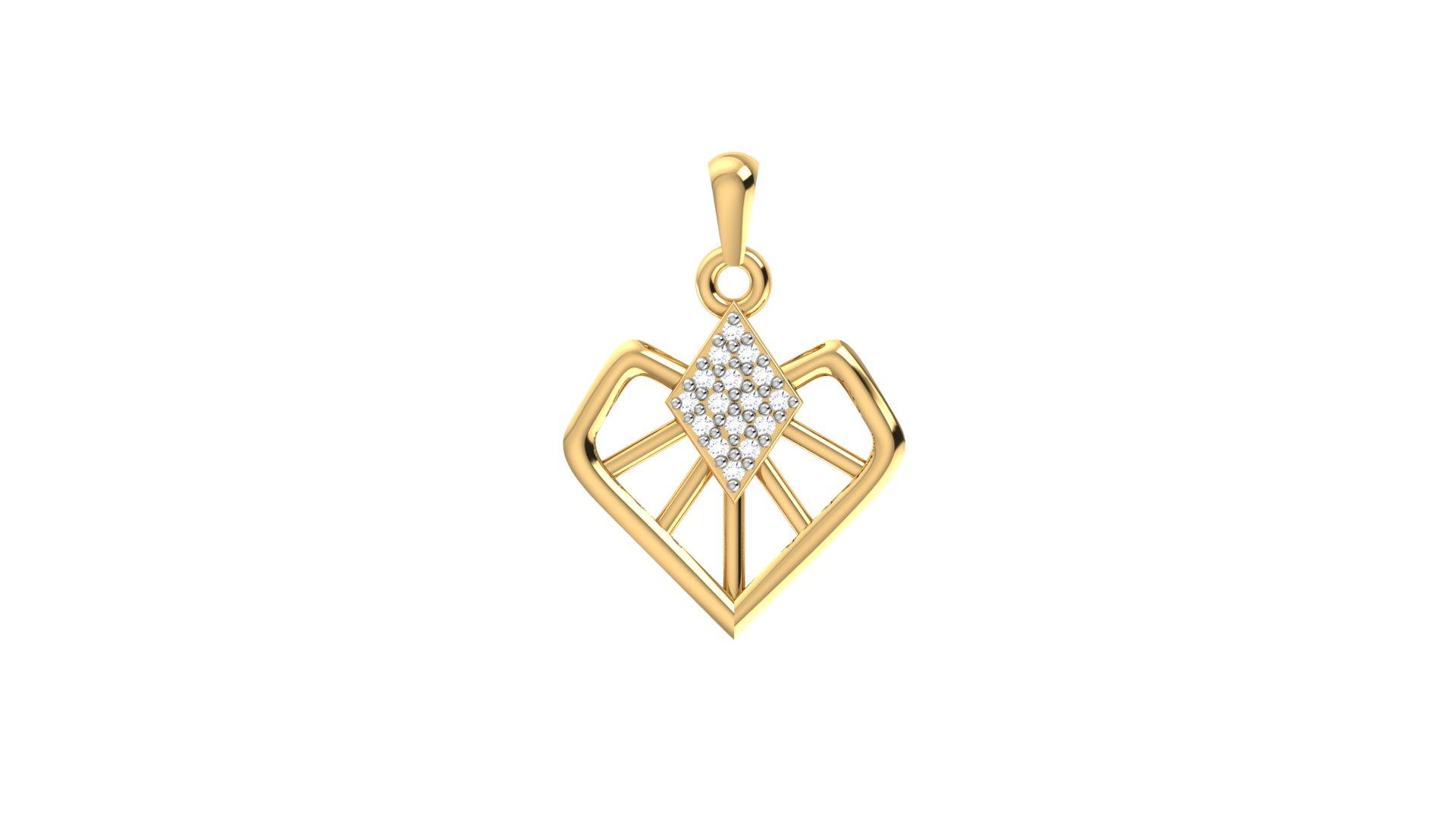 Angular Heart Diamond Pendant , Yellow Gold , 18 K