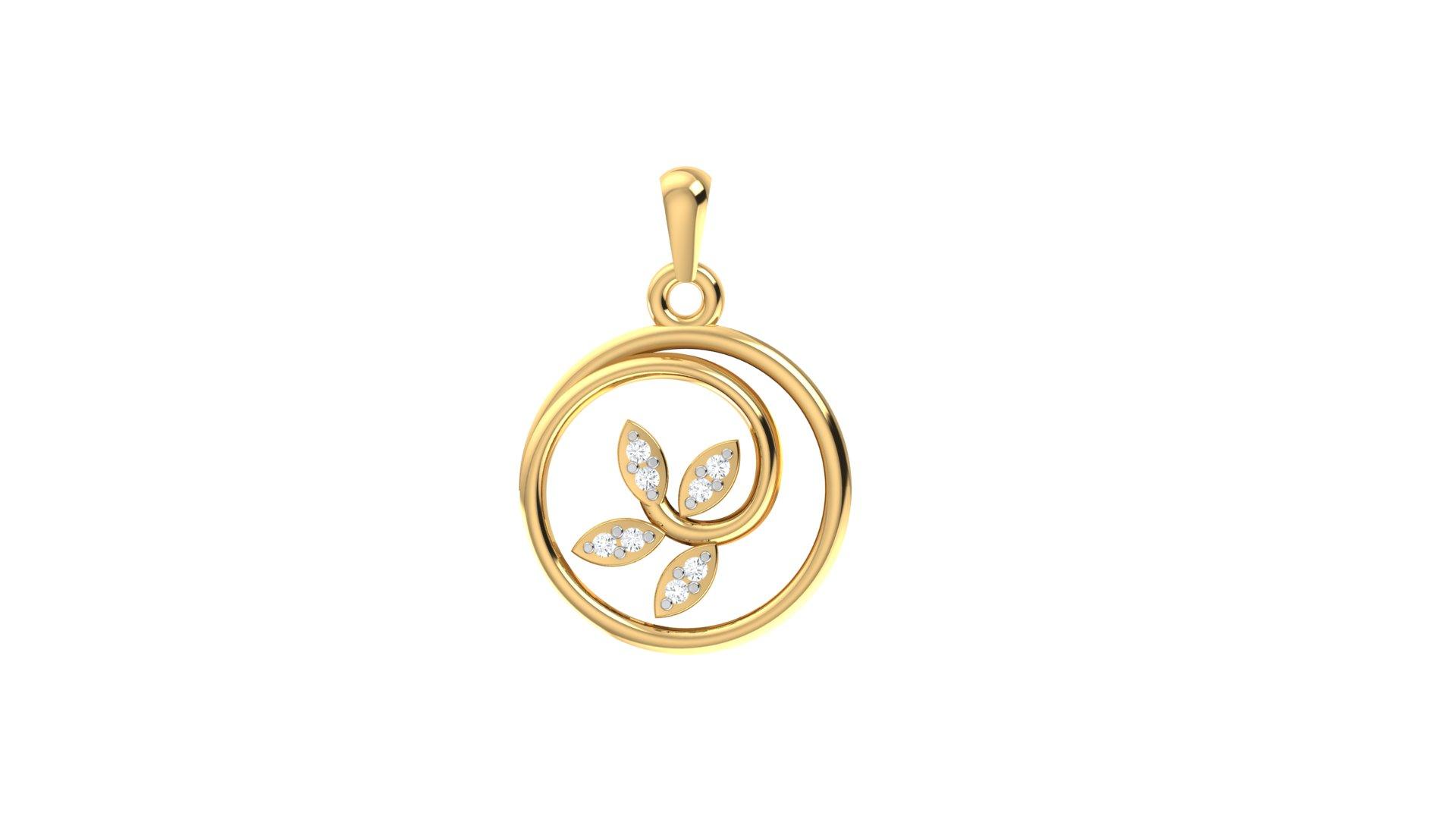 Botanical Open  Circle Pendant , Yellow Gold , 18 K