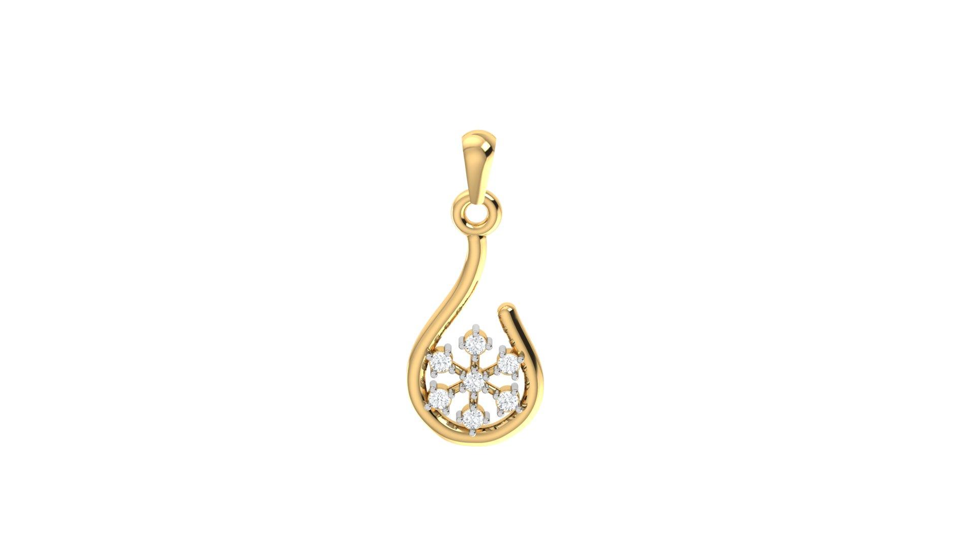 Teardrop Floral Diamond Pendant , Yellow Gold , 18 K