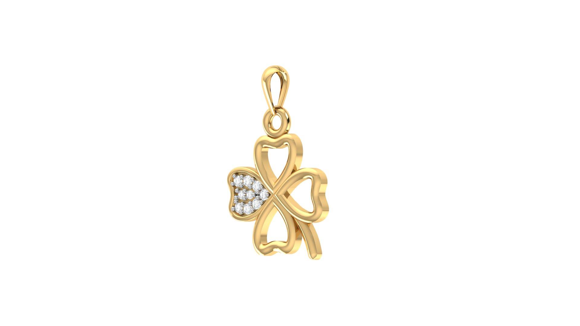 Golden Clover Heart Diamond Pendant , Yellow Gold , 18 K