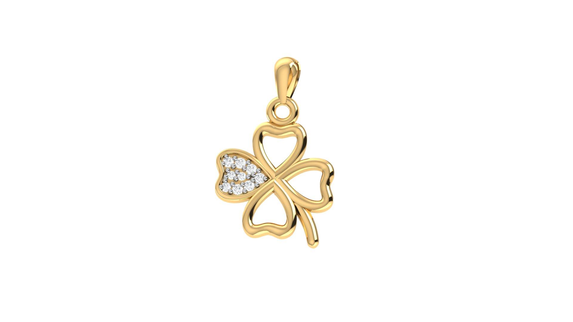 Golden Clover Heart Diamond Pendant , Yellow Gold , 18 K